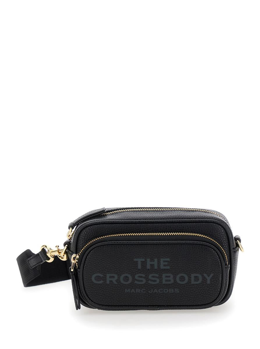 'The Crossbody' Black Shoulder Bag With Logo Embossed On The Front In Hammered Leather Woman