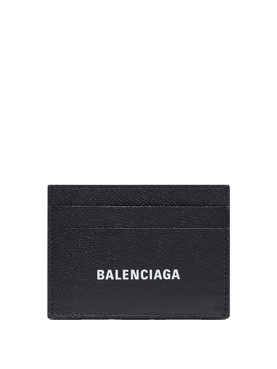 Balenciaga Logo-Print Grained Leather Card Holder Accessories