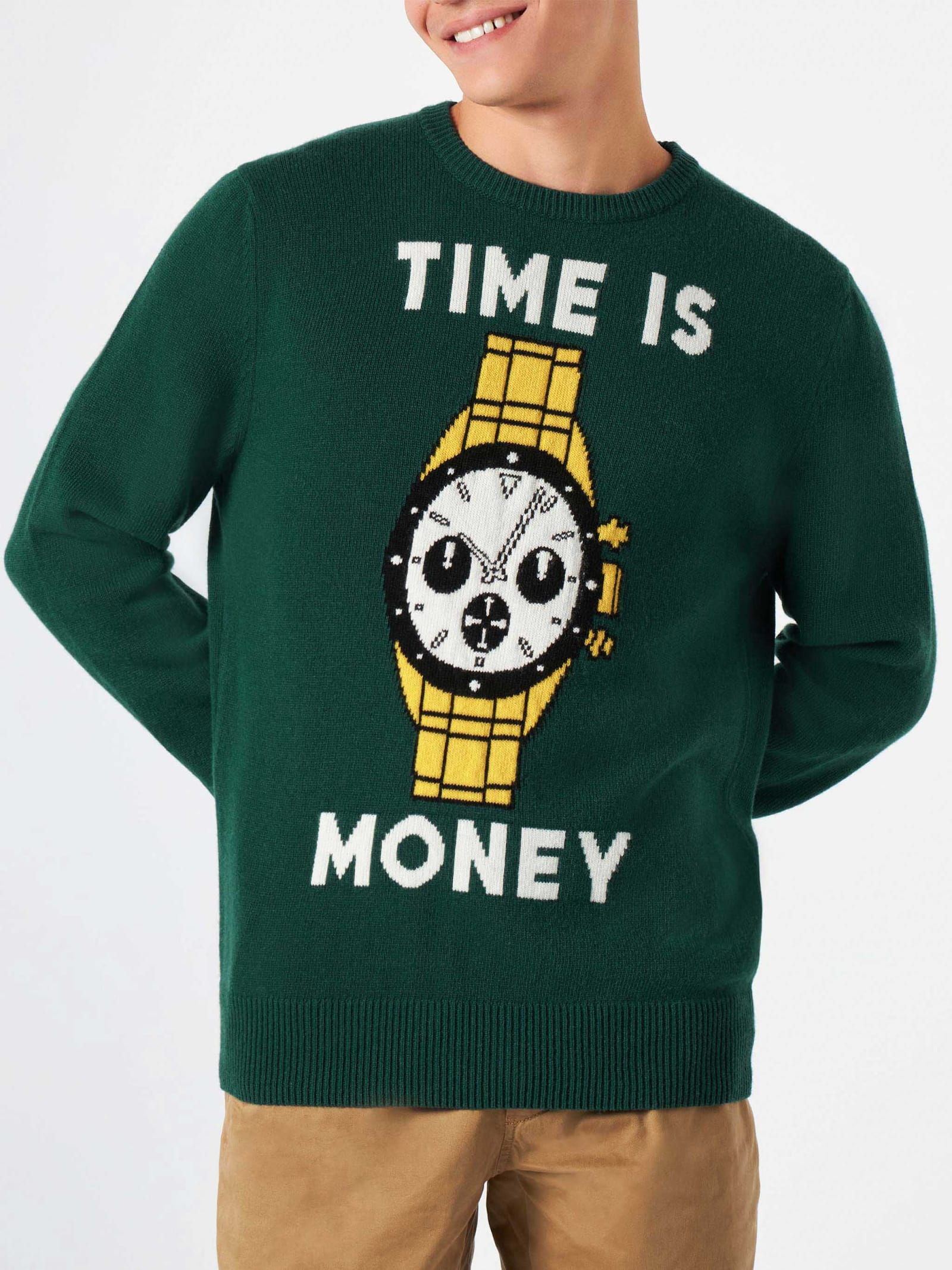 MC2 Saint Barth Man Sweater With Time Is Money Print