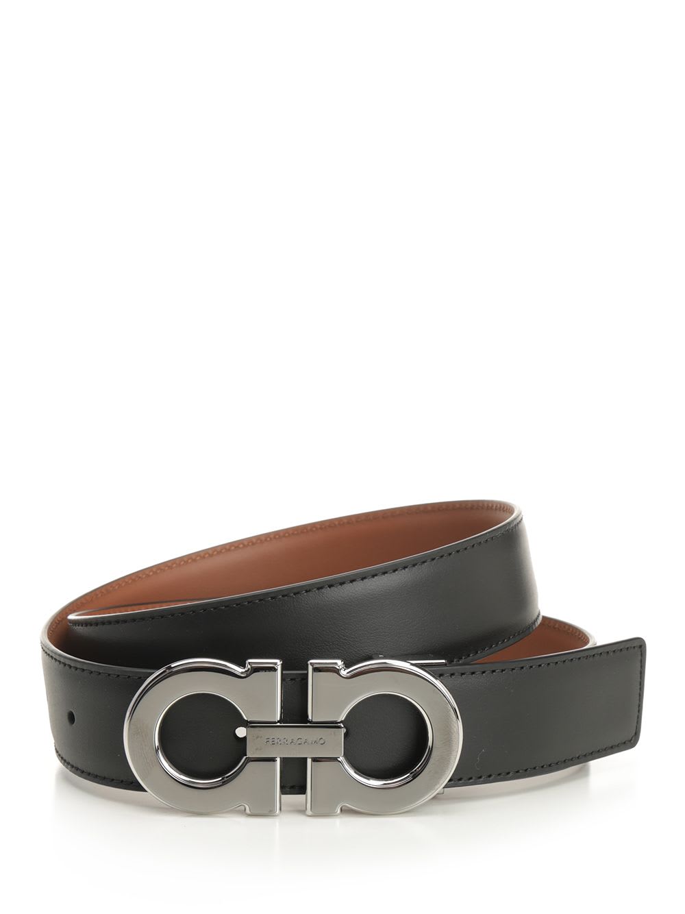 Ferragamo Double Adjustable Leather Belt Classic Double Gancio Buckle