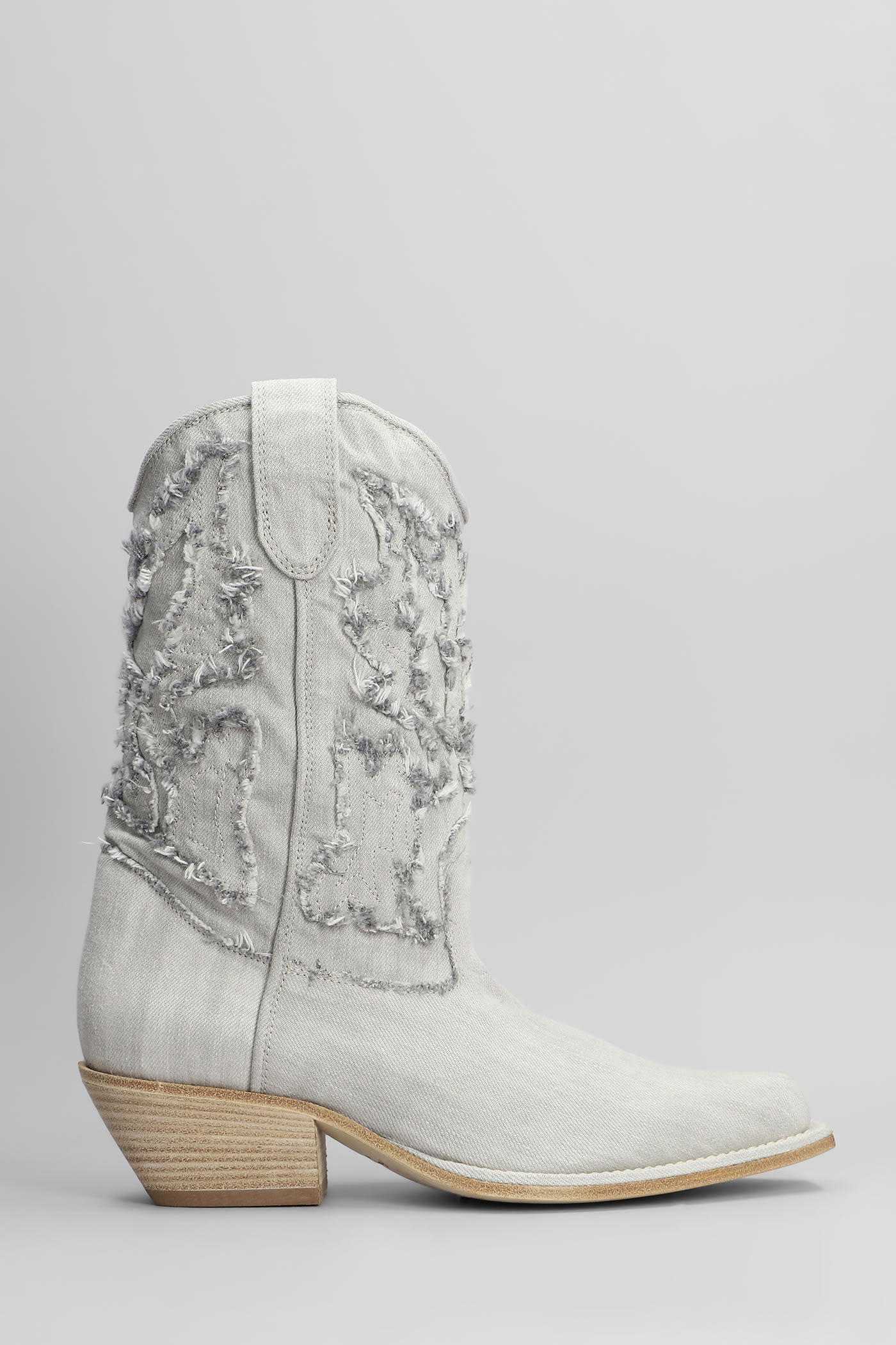 Vic Matié Denim 305 Texan Ankle Boots In Grey Fabric