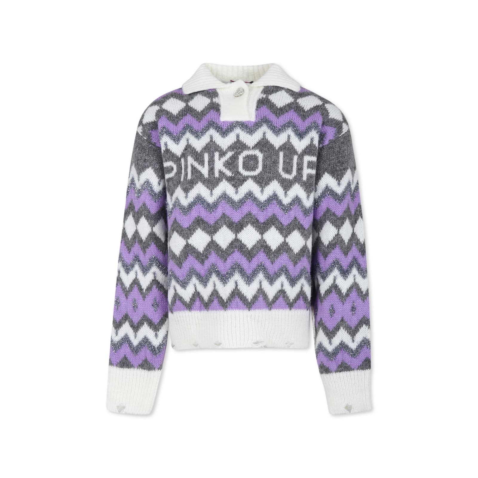 Pinko Grey Sweater For Girl With Logo