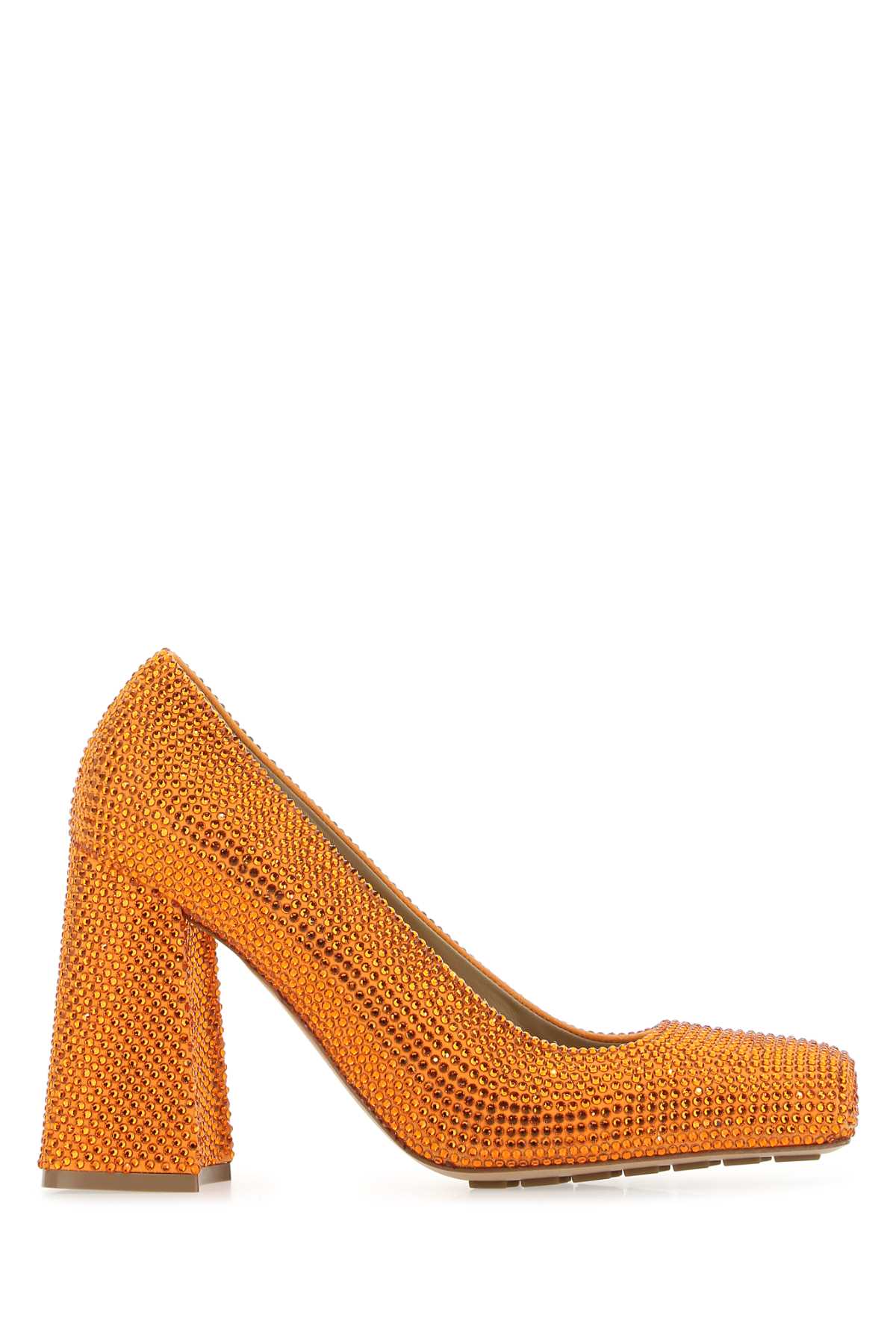 Bottega Veneta Orange Leather And Rhinestones Tower Pumps