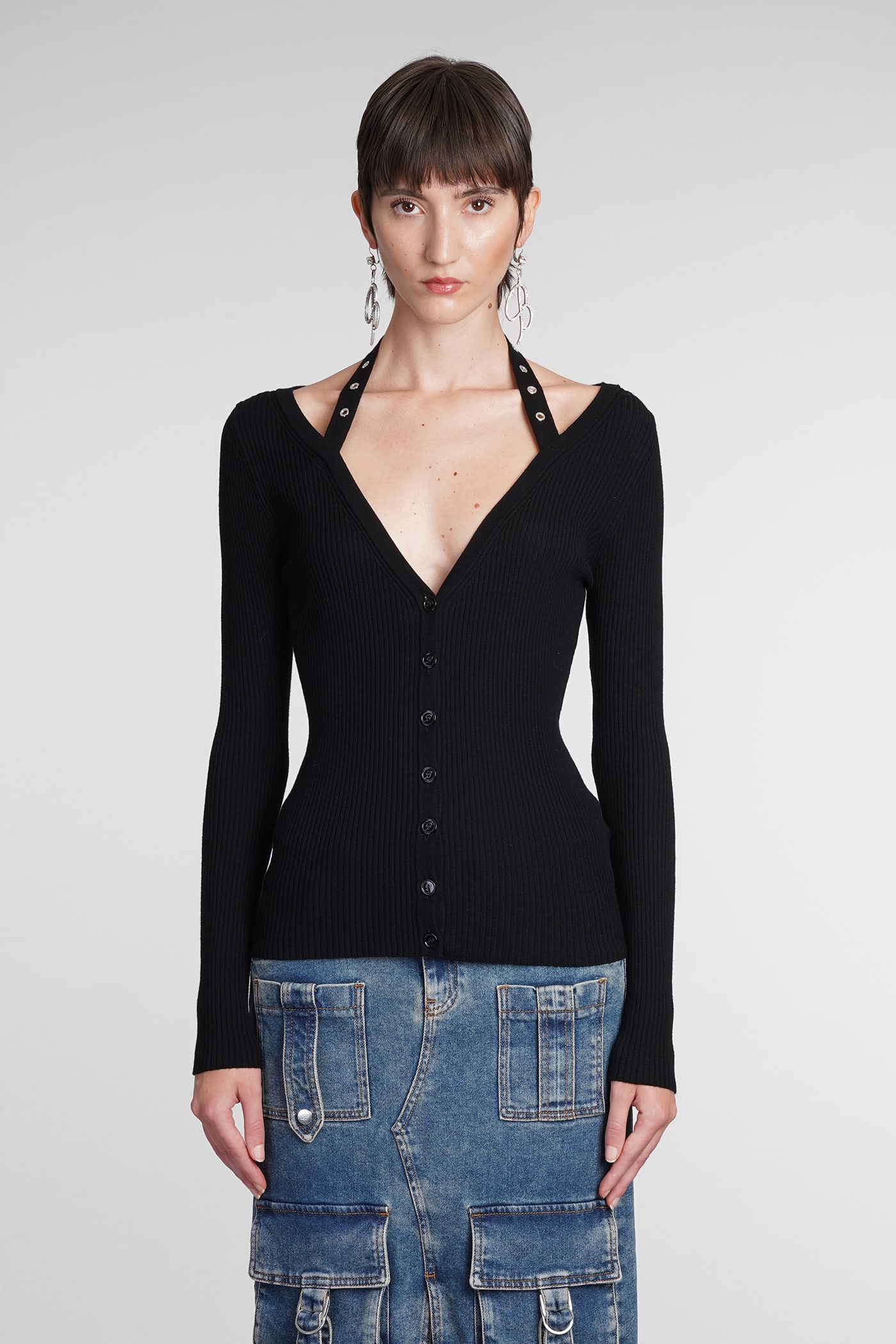 Blumarine Halterneck Ribbed-knit Cardigan