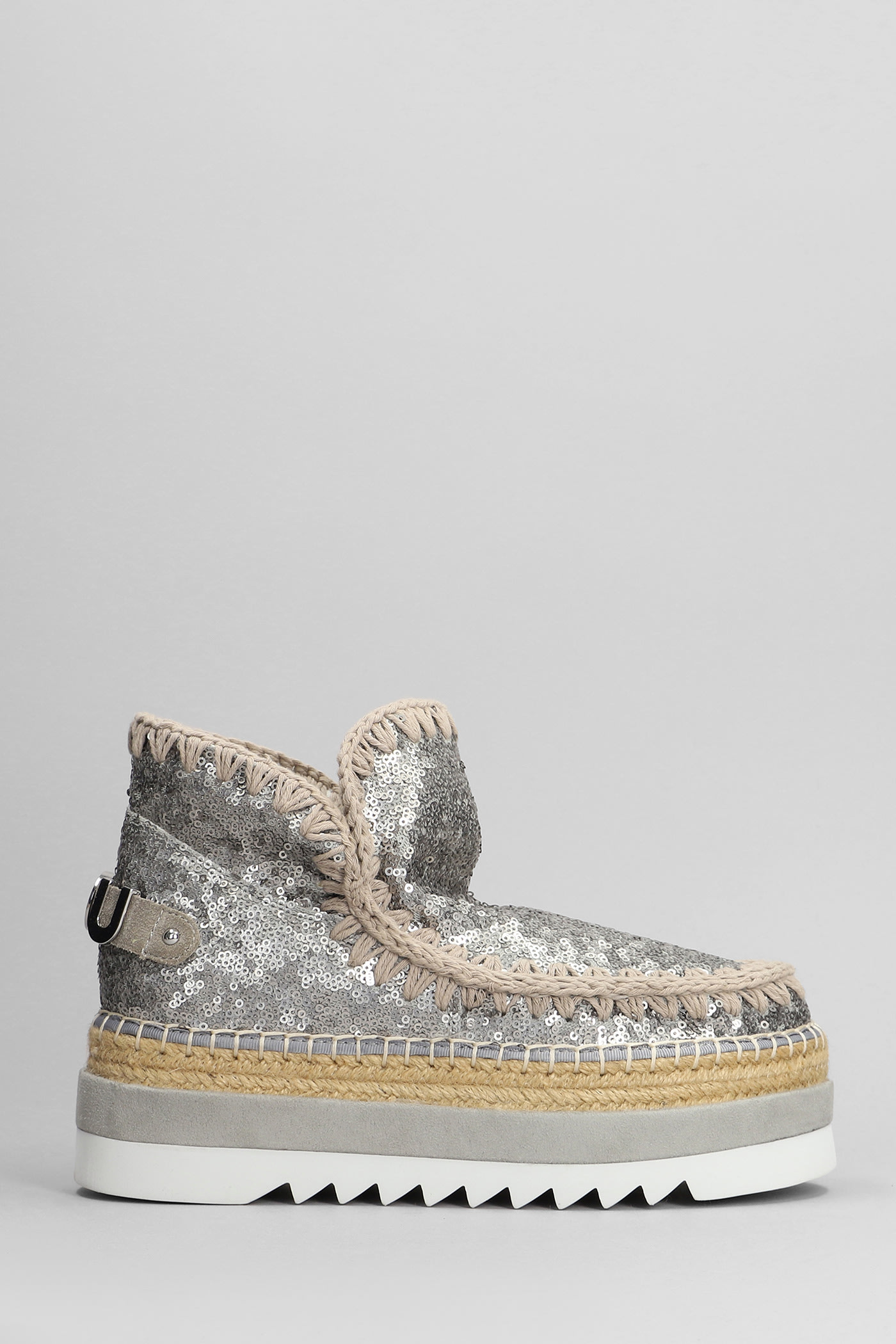 Mou Eskimo Jute Eva Low Heels Ankle Boots In Gunmetal Synthetic Fibers