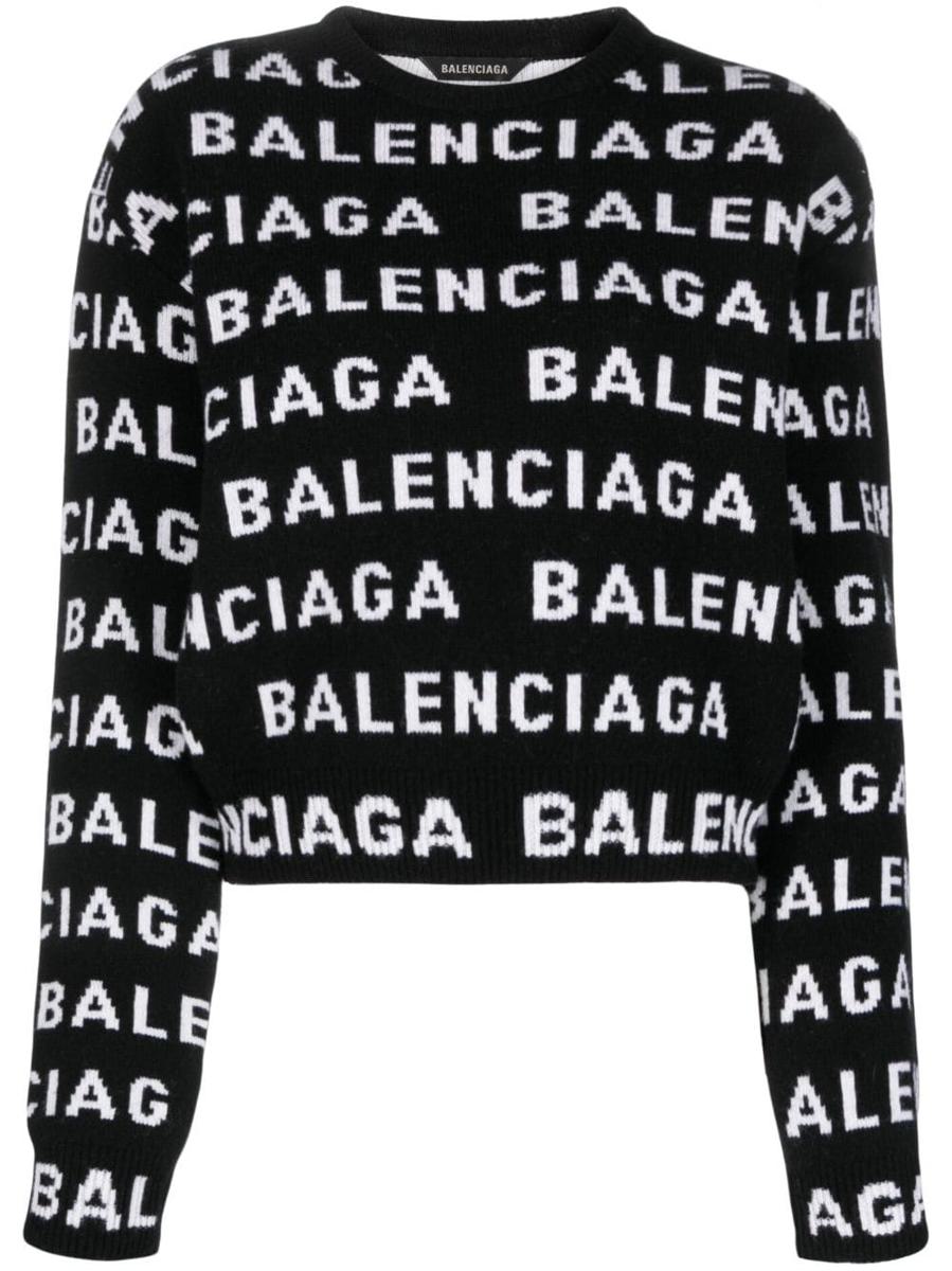 Balenciaga 满印Logo羊毛短款毛衣