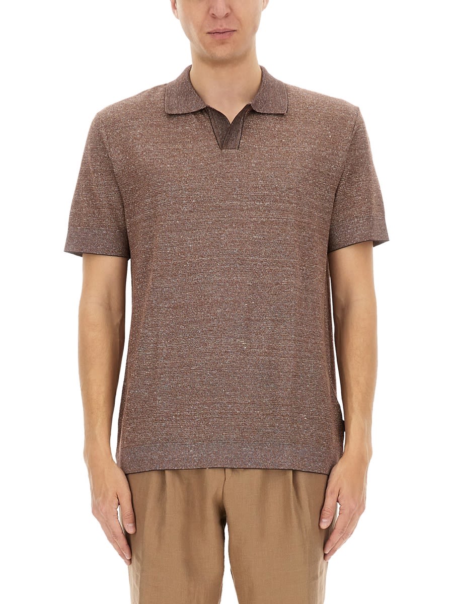 Hugo Boss Polo Shirt In Cotton, Linen And Silk