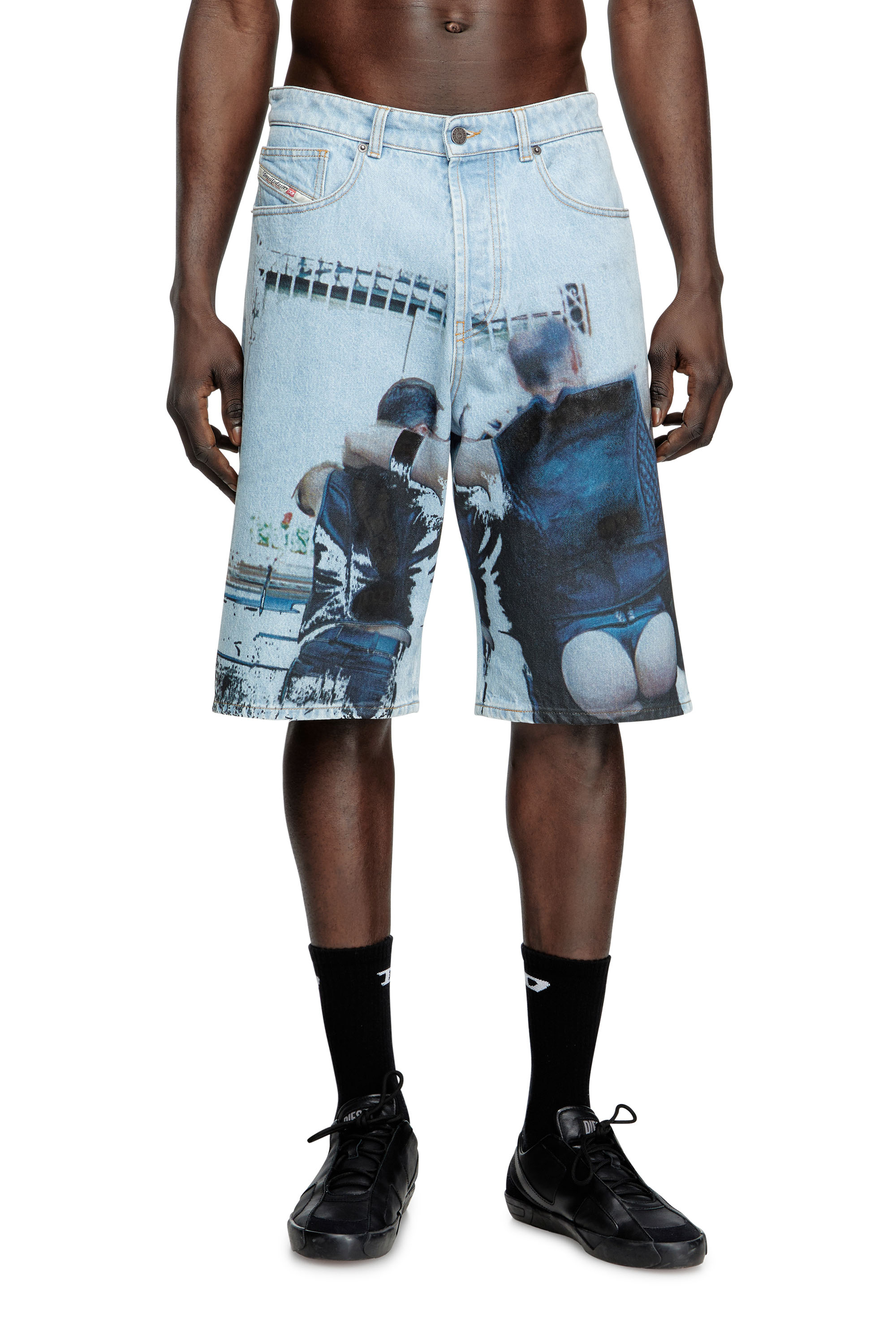 Diesel - Denim shorts with faded print - Shorts - Unisex - Blue