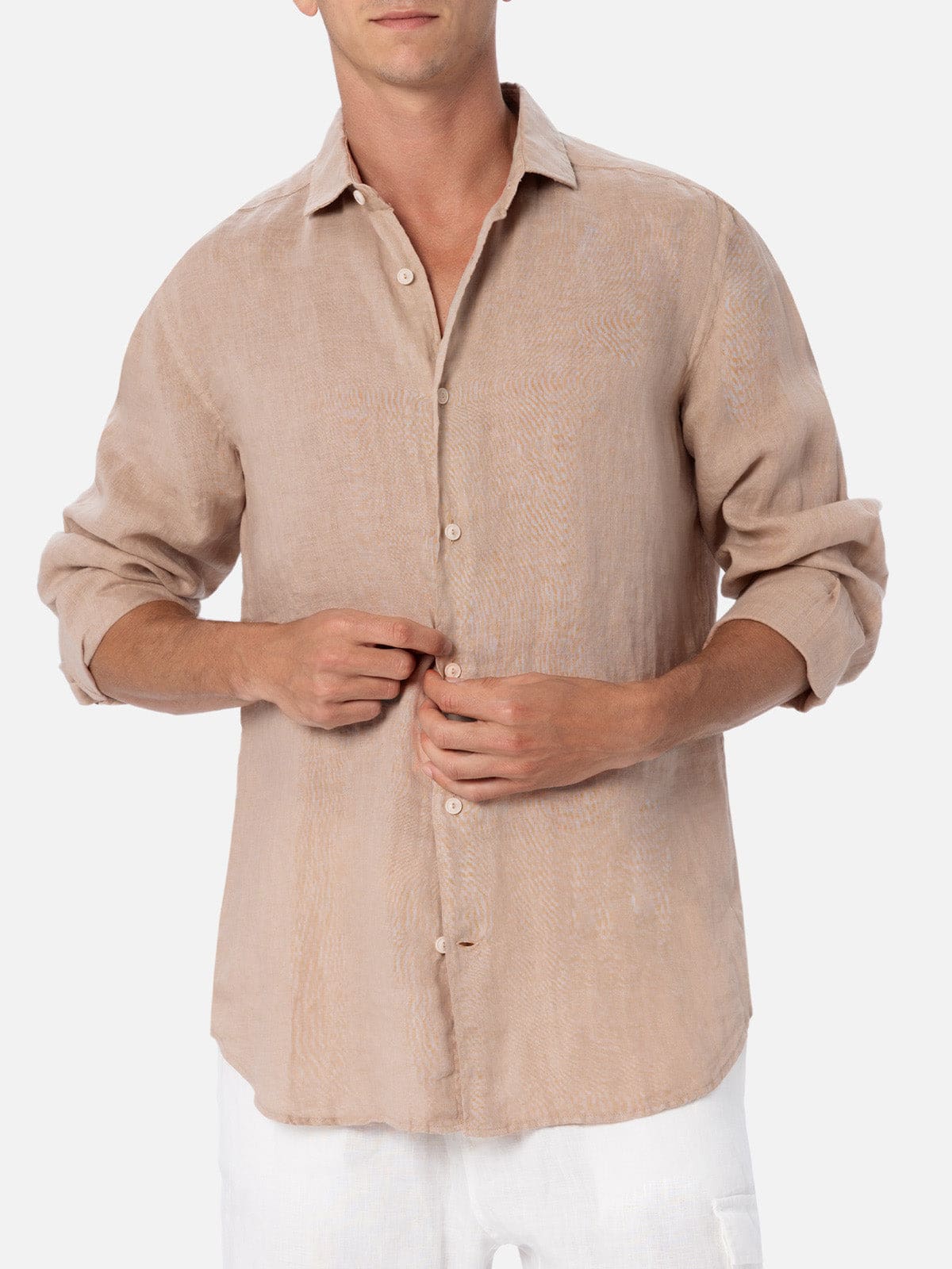 MC2 Saint Barth Man Beige Linen Shirt Pamplona