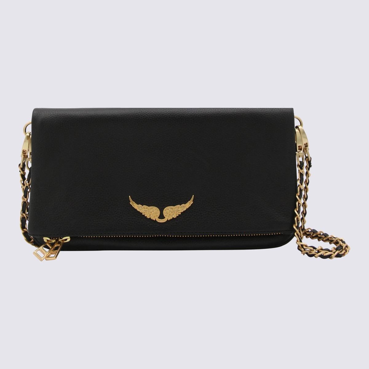 Zadig & Voltaire Black And Gold Leather Rock Shoulder Bag