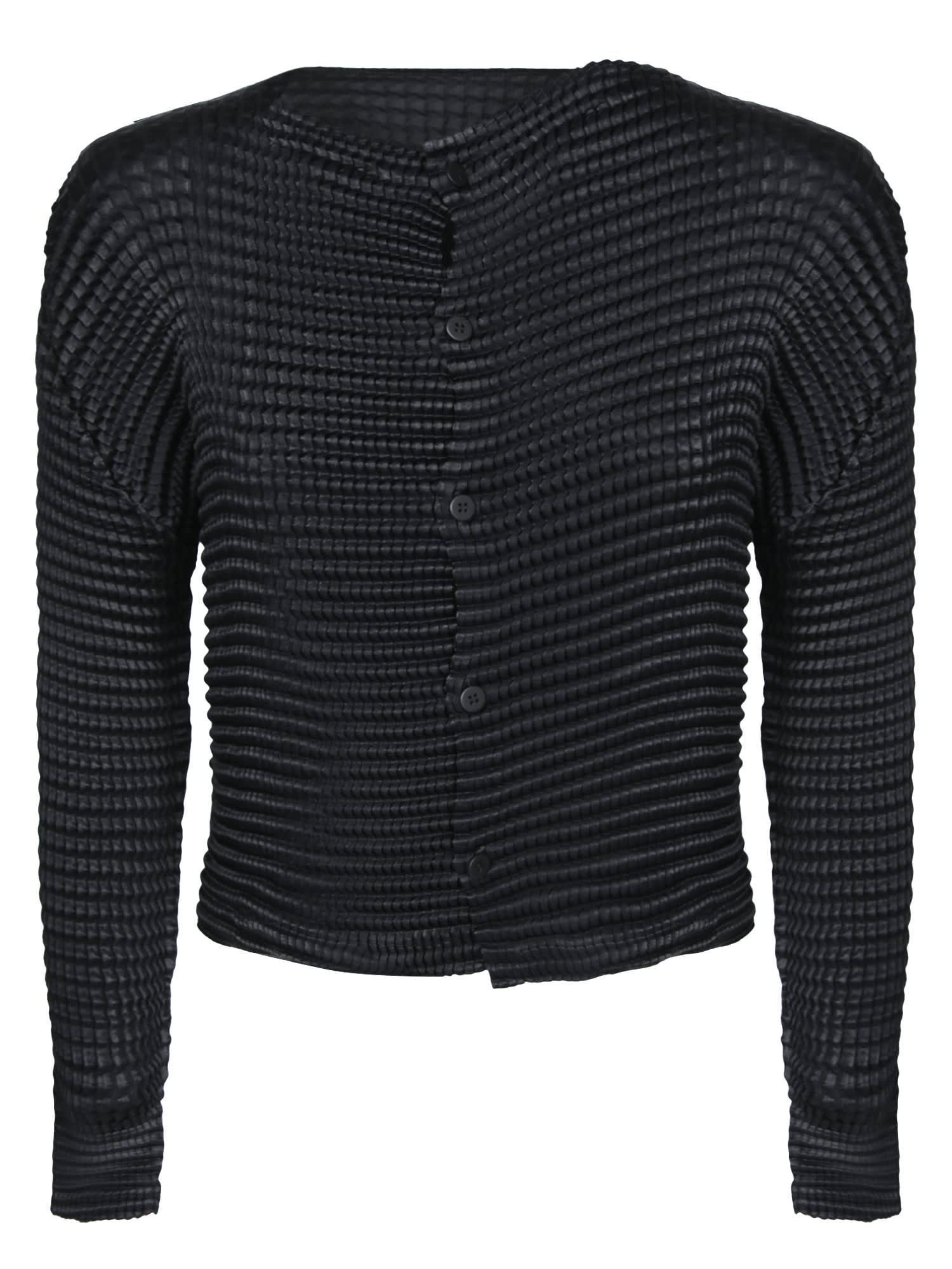 Issey Miyake Suede-like Pleats Black Cardigan