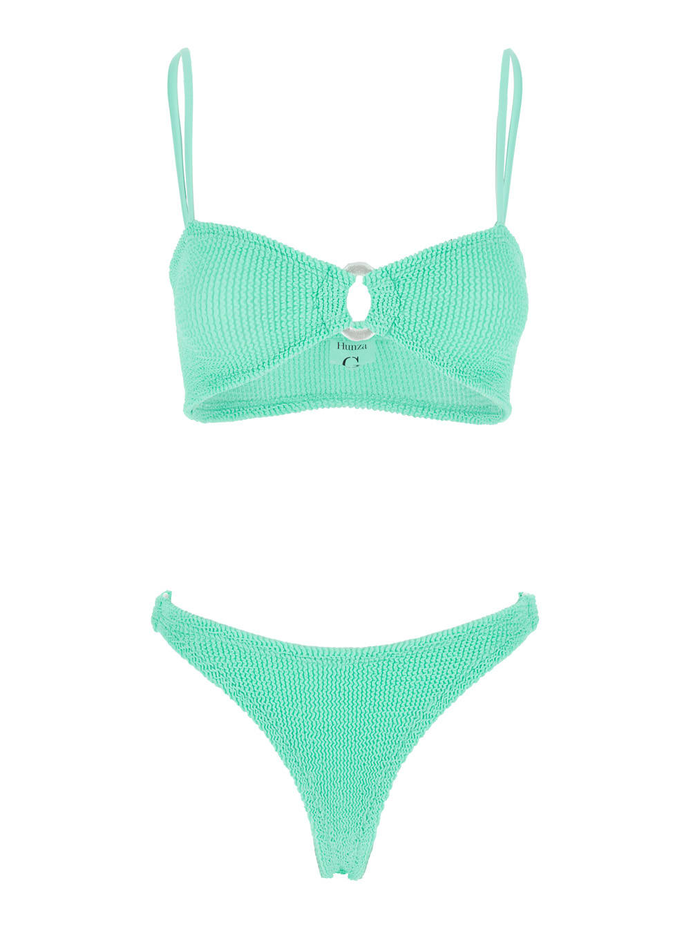 Hunza G misty Green Bikini With Fixed Spaghetti Straps And Cut-out With Ring In Tech Fabric Stretch Woman