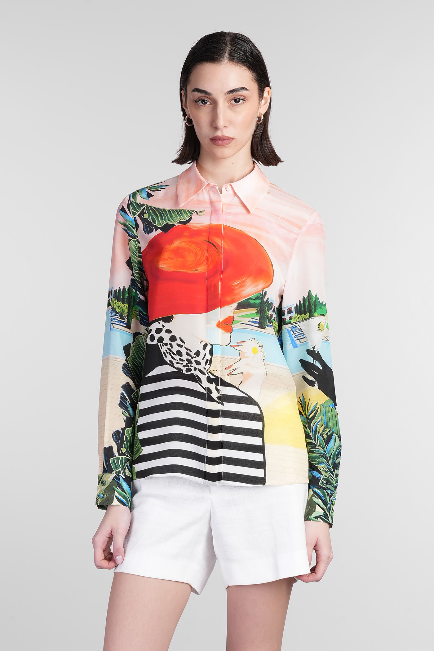 Alice + Olivia Willa Shirt In Rose-pink Silk