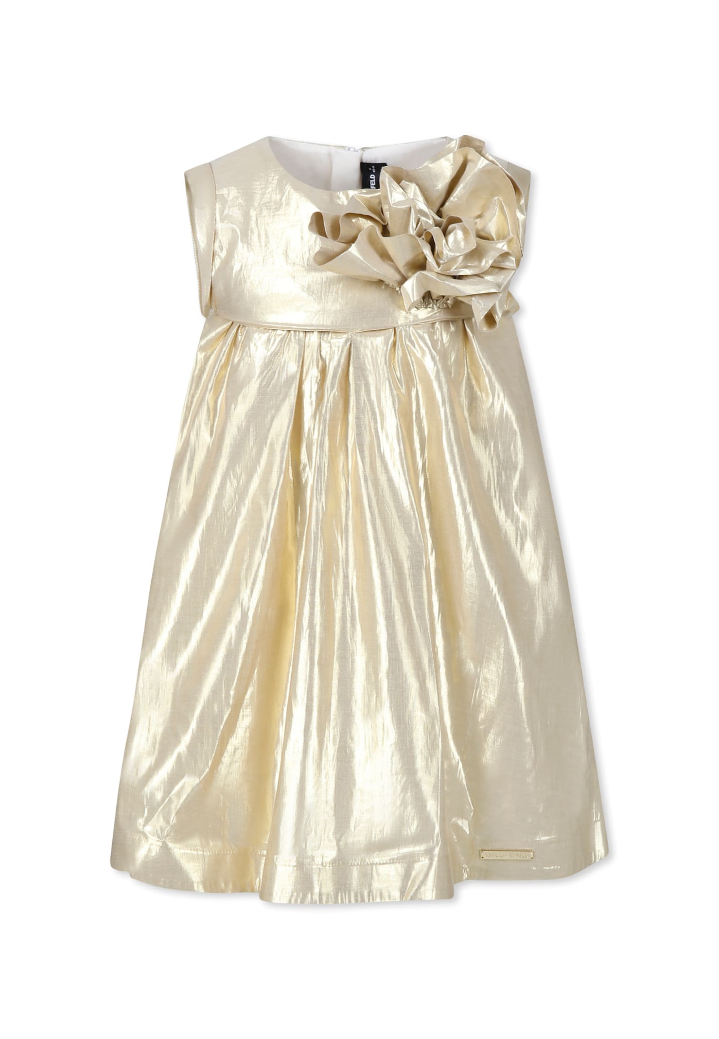 Karl Lagerfeld Kids Gold Dress For Girl With Flower