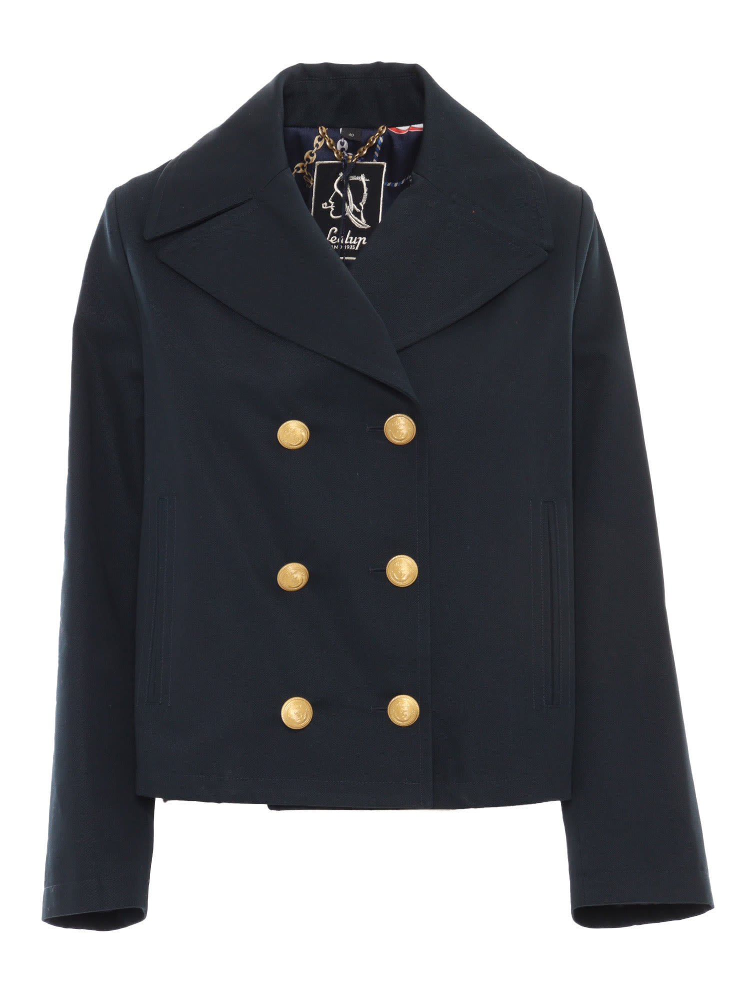 Aglaia Short Peacoat, Cotton, Sealup Chain Printed Lining, Martingale On The Back, Brass Buttons