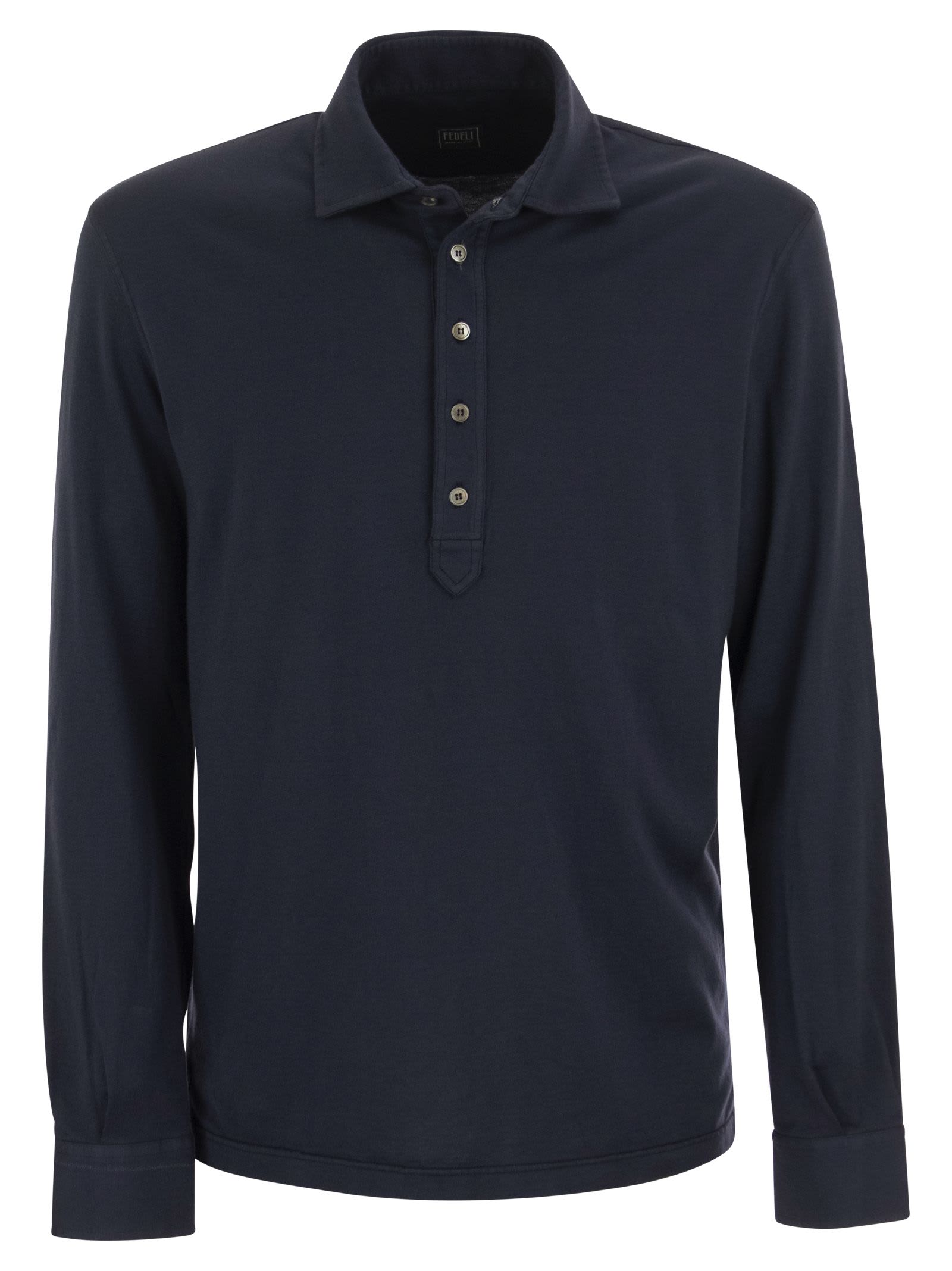 Fedeli Five - Long-sleeved Cotton Polo Shirt
