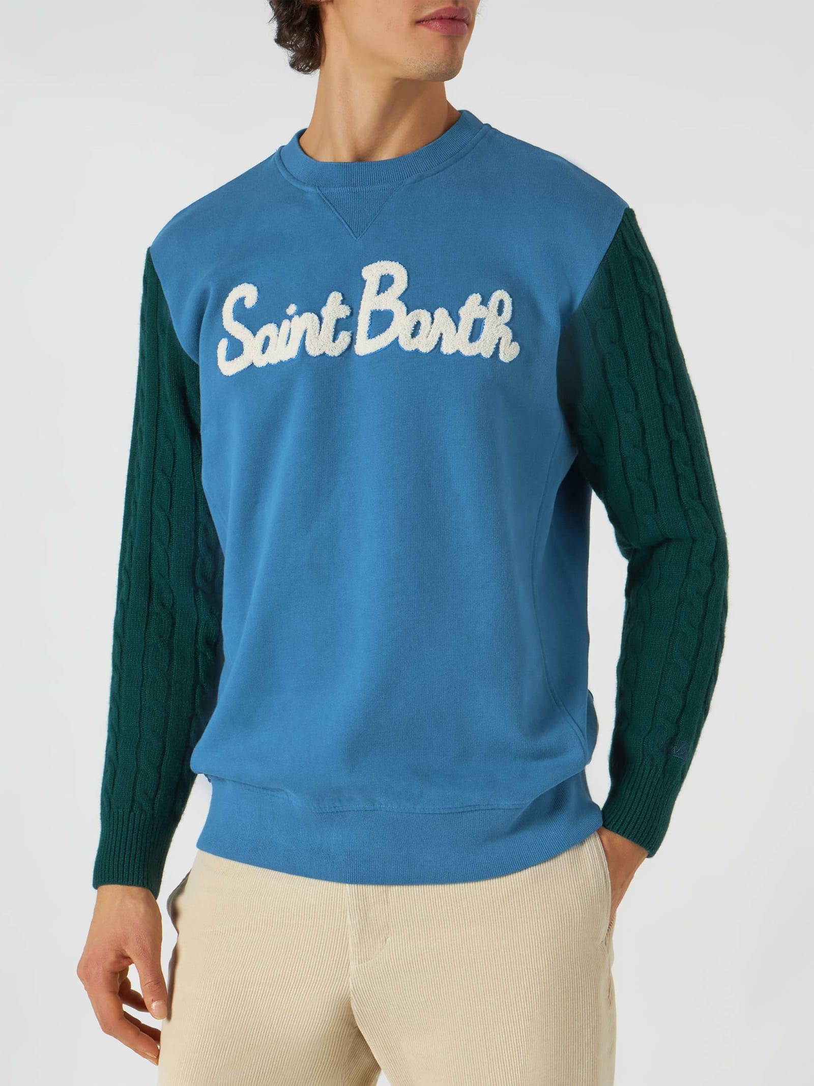 MC2 Saint Barth Man Sweatshirt With Knitted Sleeves