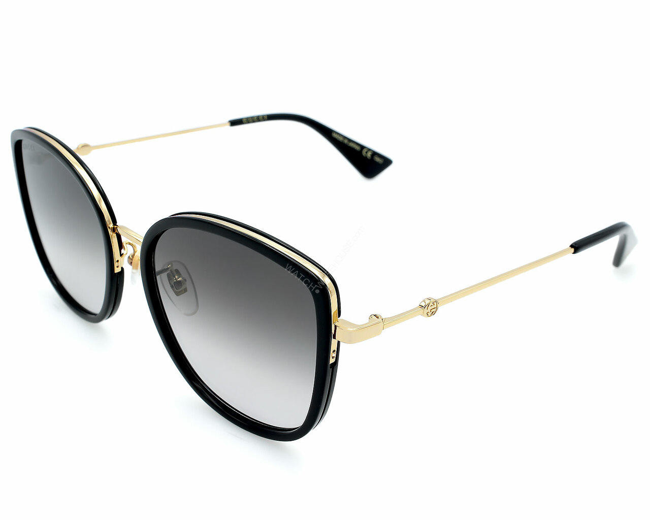 GUCCI Black/Gold/Gray Lens 56-145MM Women's Sunglasses GG0606SK 001