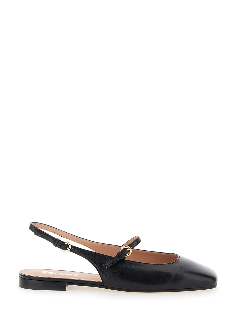 Pollini 女士黑色后空芭蕾舞鞋 带可调节皮质鞋带