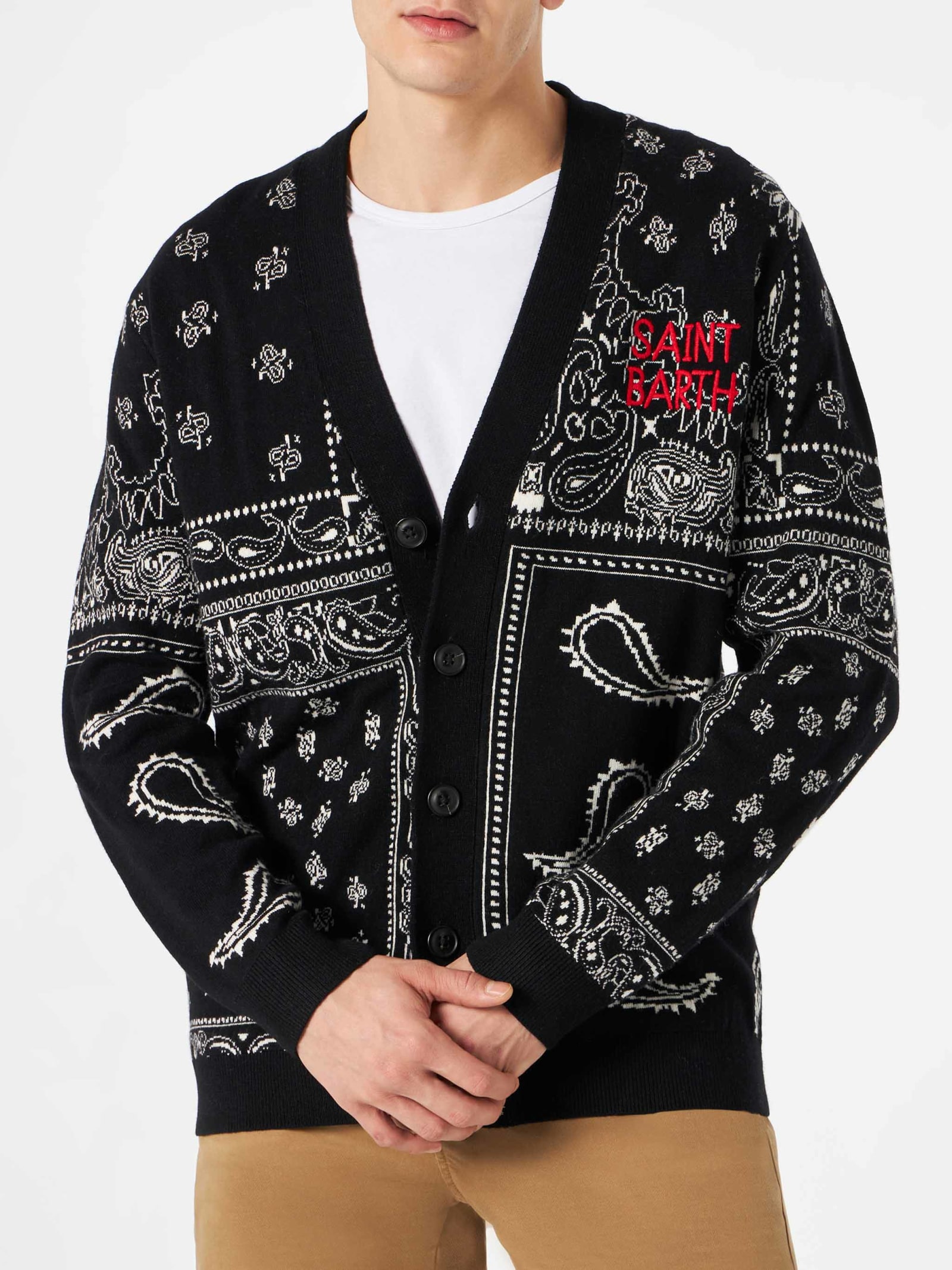 MC2 Saint Barth Bandanna Knitted Cardigan With Saint Barth Embroidery