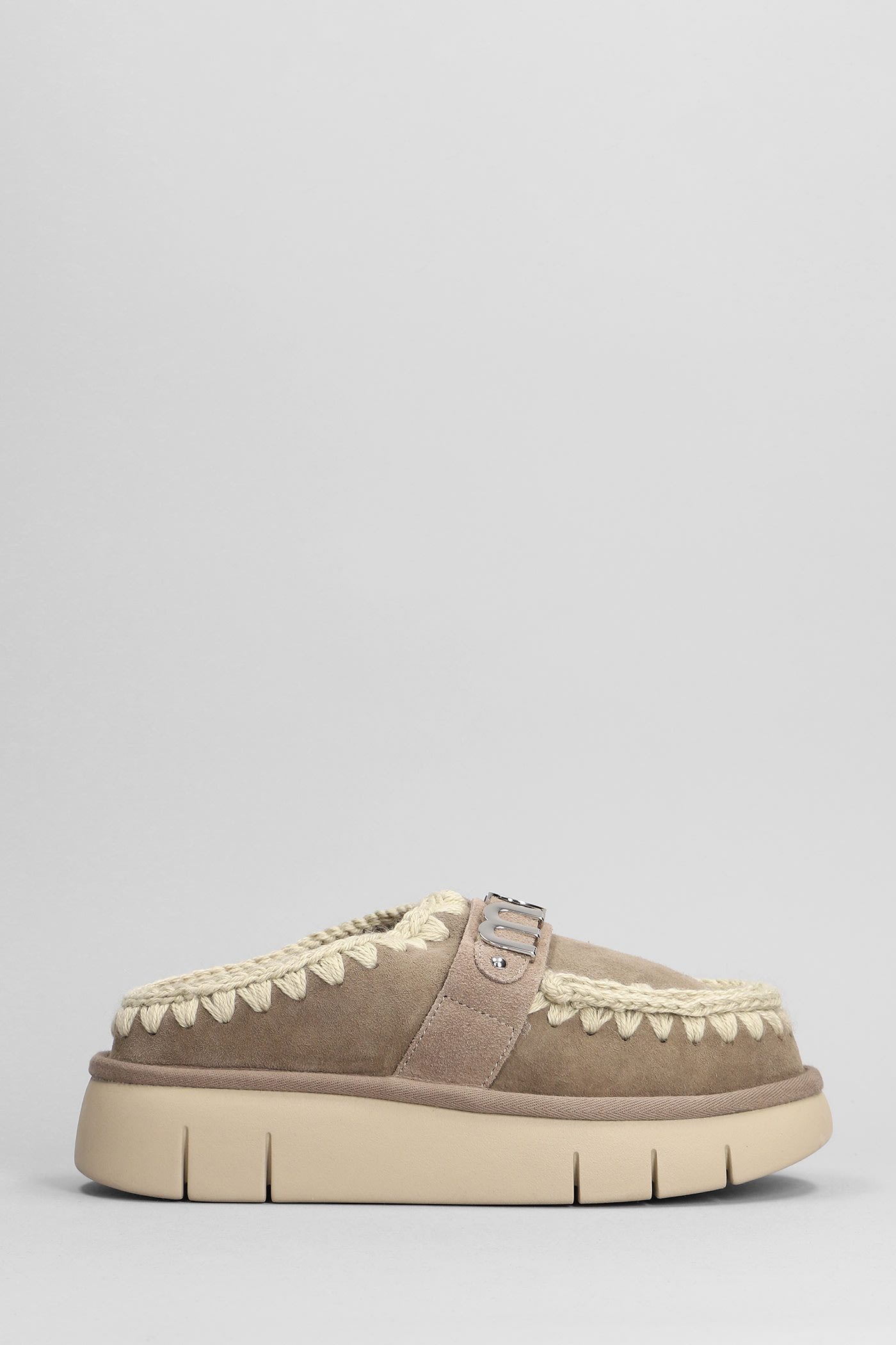 Mou Bounce Clog Slipper-mule In Grey Suede