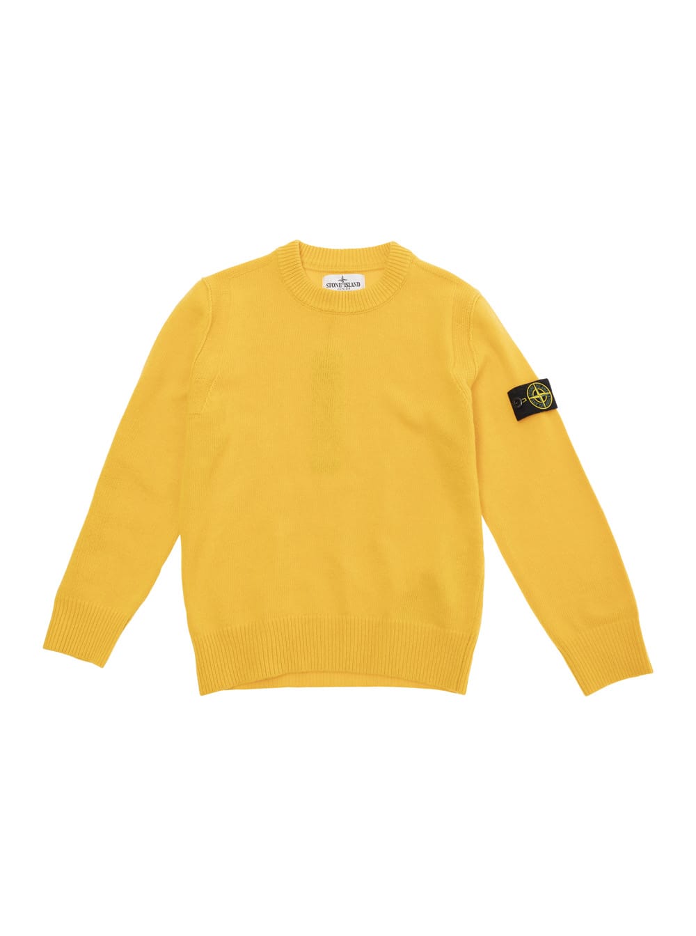 Stone Island Junior Yellow Sweater With Logo Patch In Wool And Viscose Blend Boy