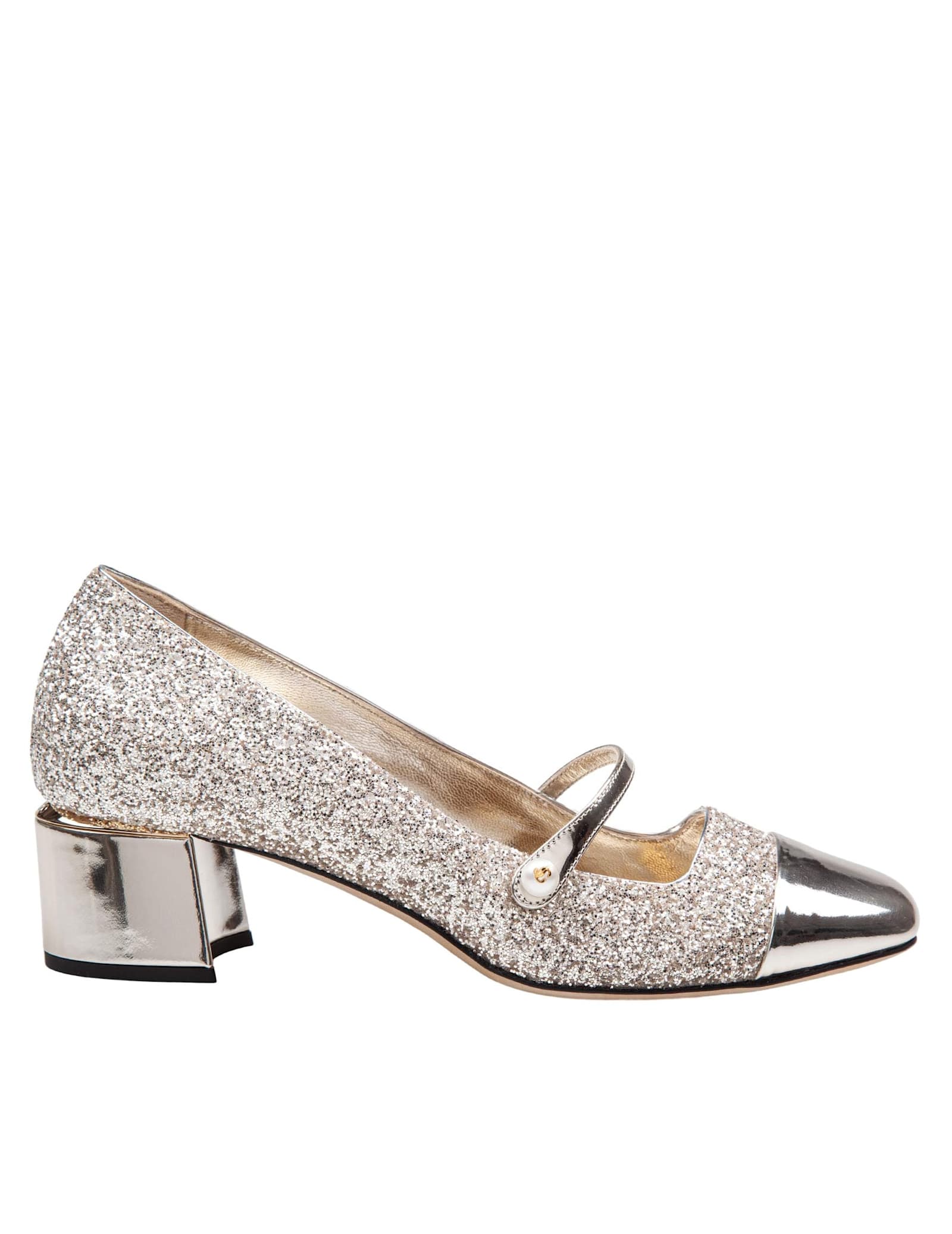 Jimmy Choo Glitter And Laminated Leather Pumps Color Gold And Sand