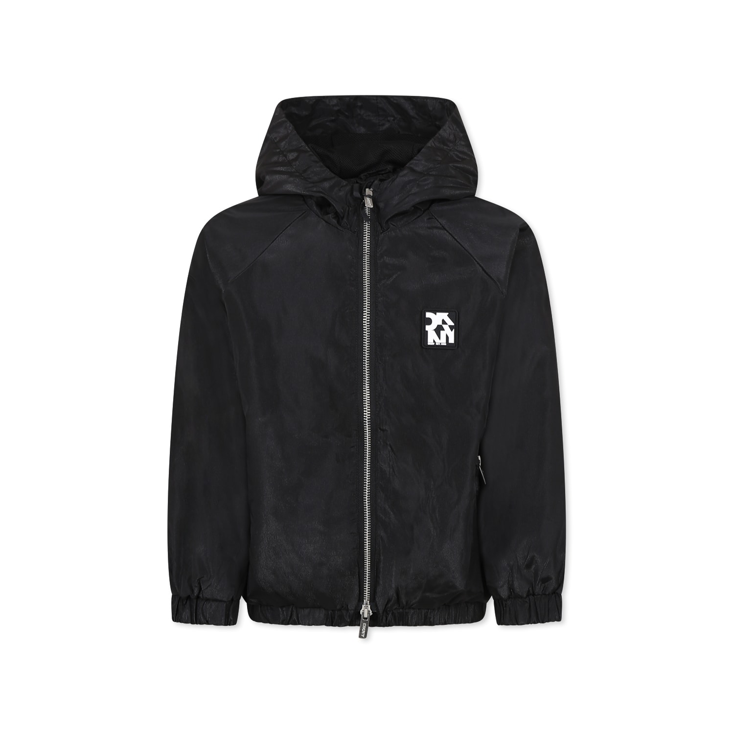 DKNY Black Windbreaker Jacket For Girl With Logo