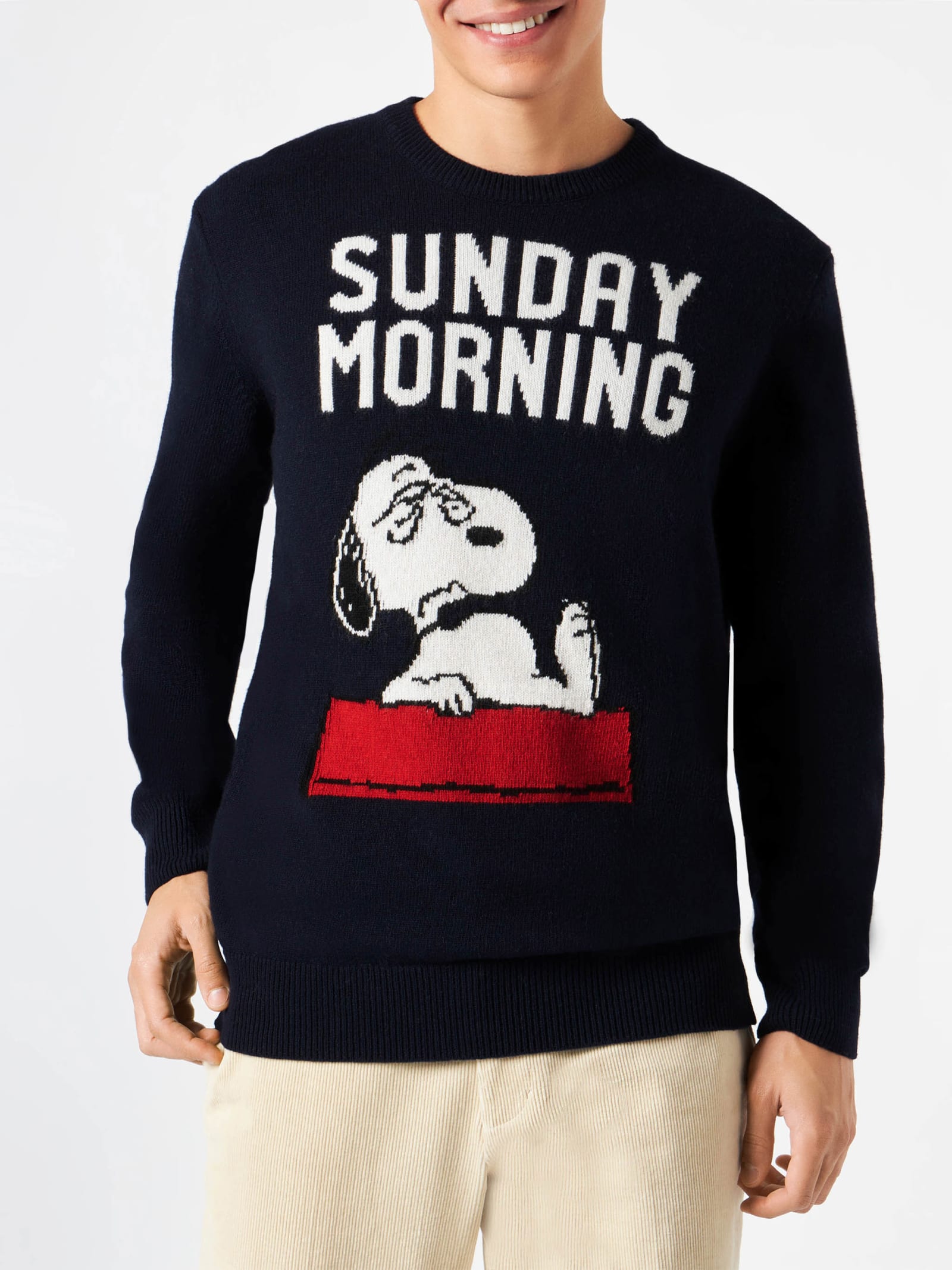 MC2 Saint Barth Man Sweater With Snoopy Sunday Morning Print Snoopy - Peanuts Special Edition