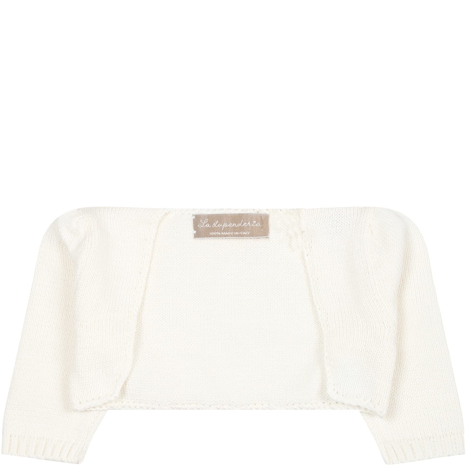 La stupenderia White Cardigan For Baby Girl