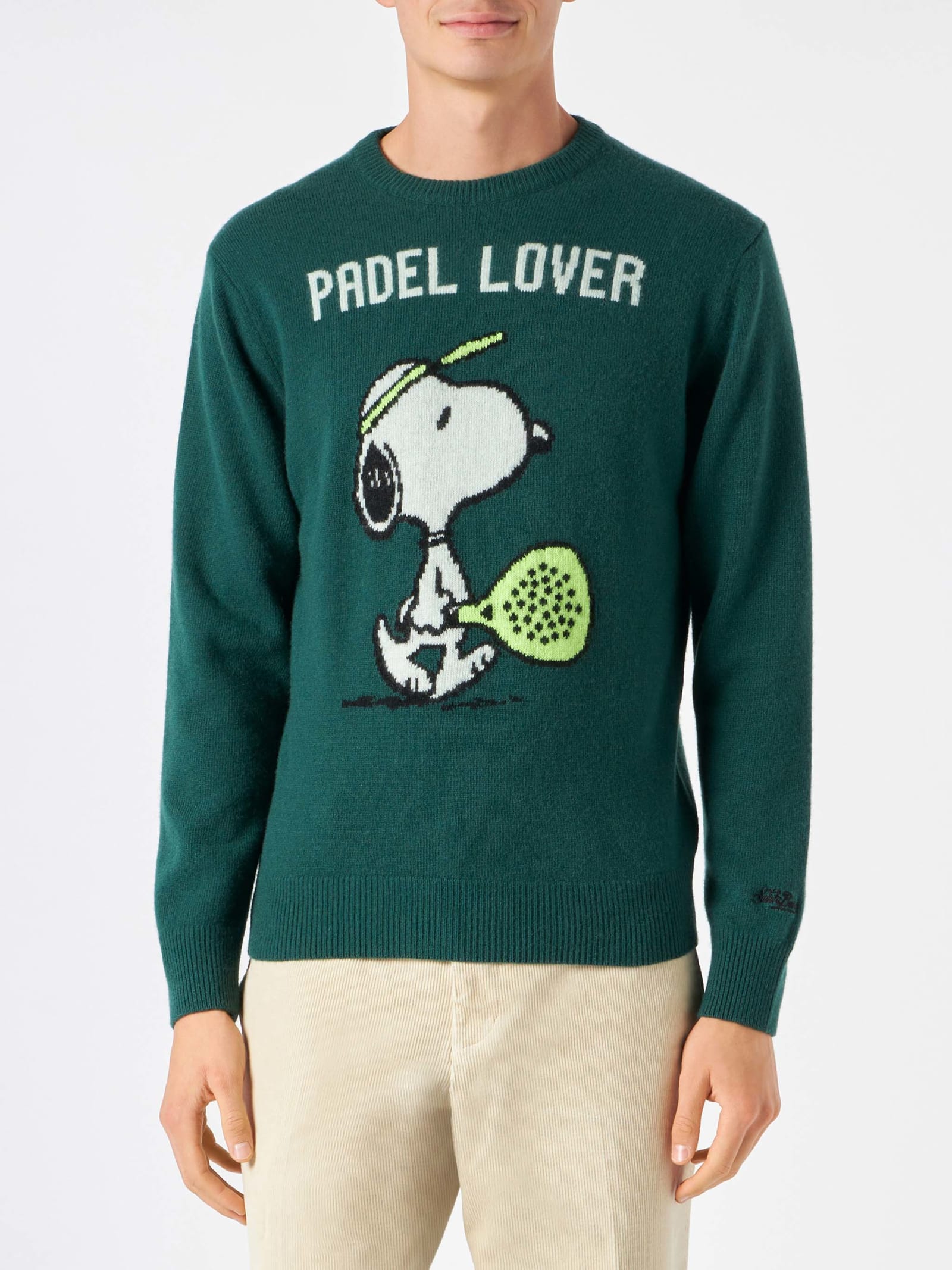 MC2 Saint Barth Man Green Sweater With Snoopy Print Snoopy - Peanuts Special Edition