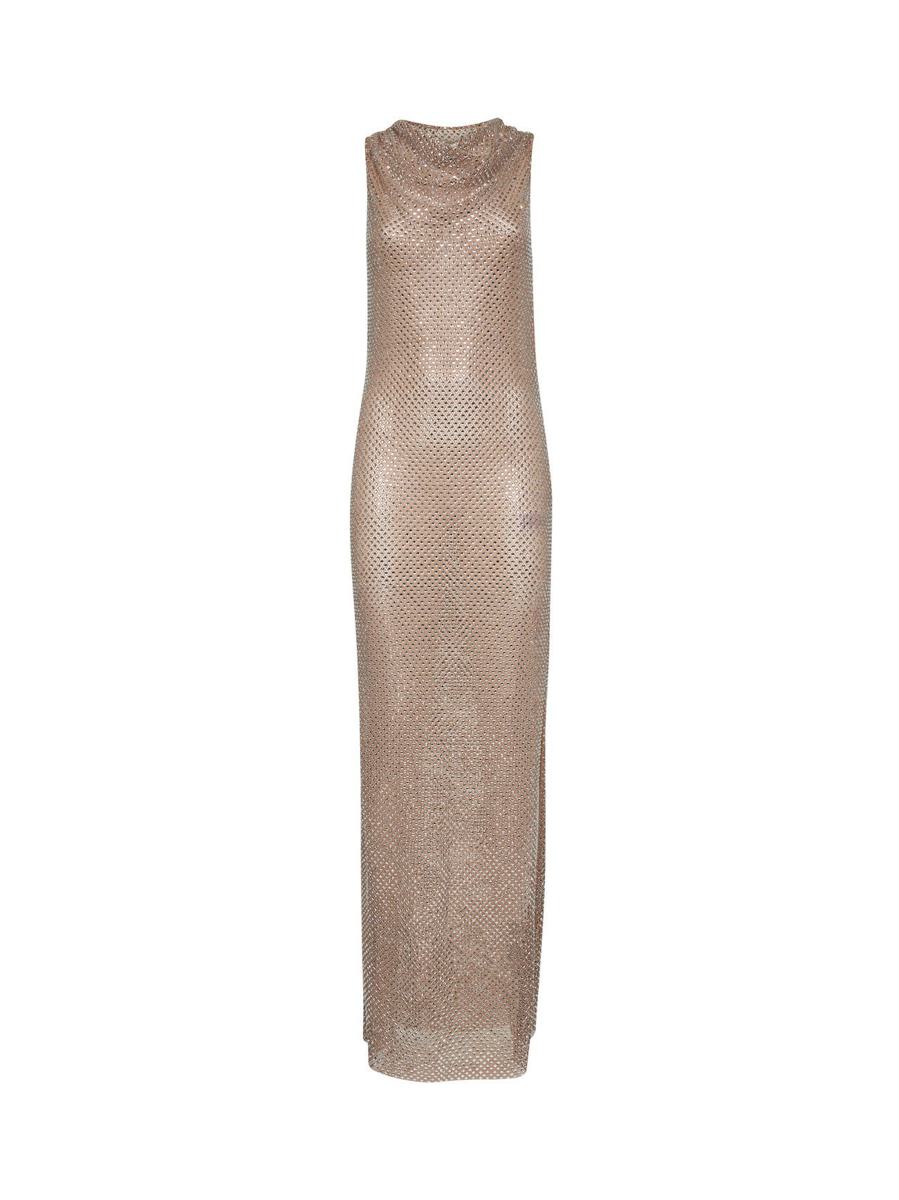 Self-Portrait Silver Rhinestone Drape Maxi Dress Clothing
