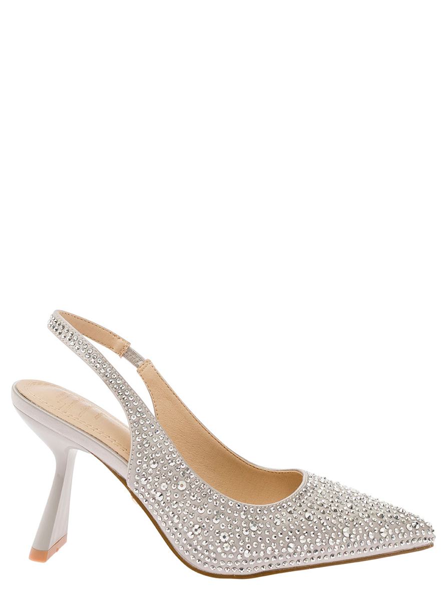 Silver Slingback With Crystals In Eco-Leather Woman