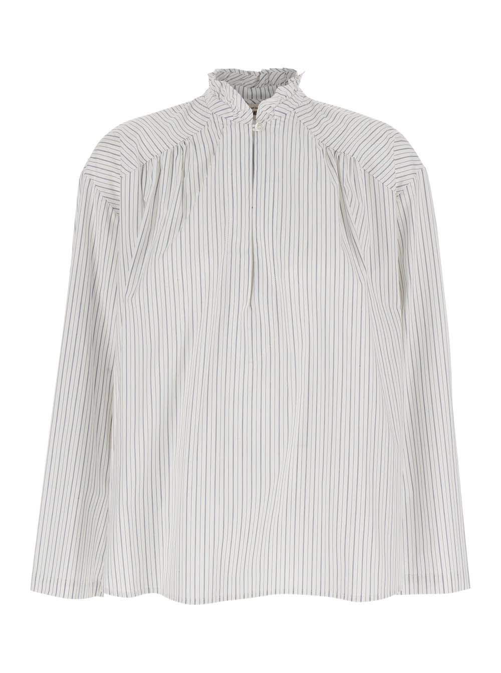 SEMICOUTURE fabrizia White Shirt With Stripe Motif And Ruffle Collar In Cotton Blend Woman