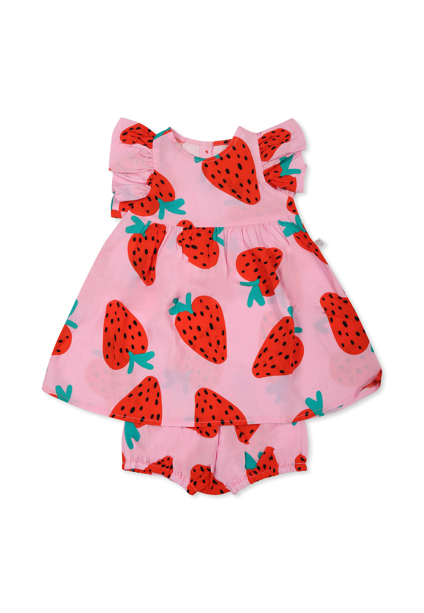 Stella McCartney Kids Pink Dress For Baby Girl With Strawberries