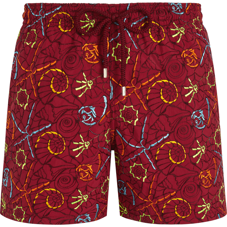 Vilebrequin Men Swim Shorts Embroidered Noumea Sea - Swimming Trunk - Mistral - Red - Size M