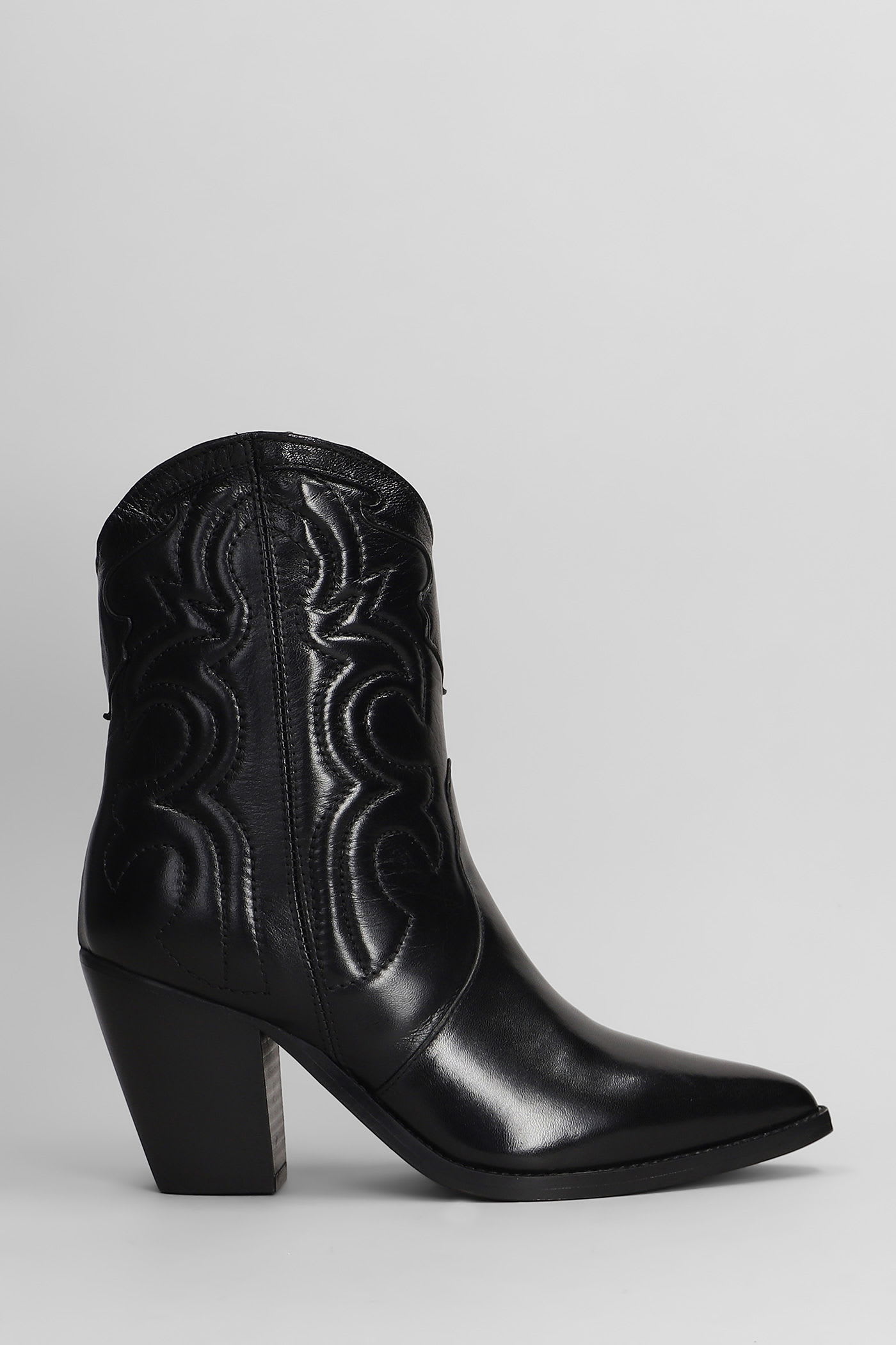 Julie Dee Texan Ankle Boots In Black Leather