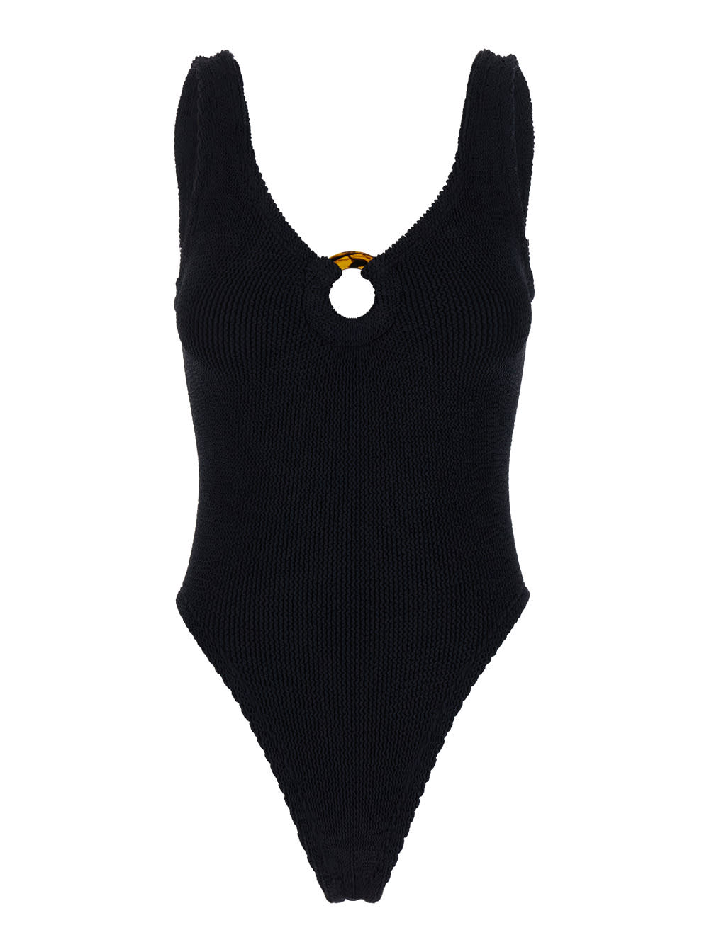 Hunza G celine Black One-piece Swimsuit With Ring Detail In Stretch Polyamide Woman