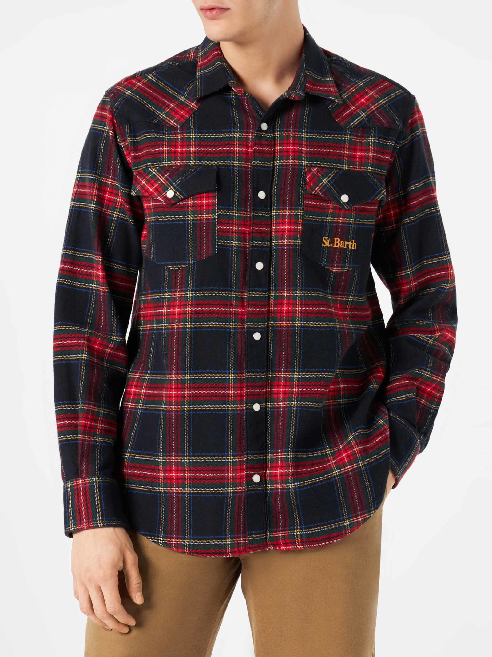 MC2 Saint Barth Man Shirt With Navy Blue Tartan