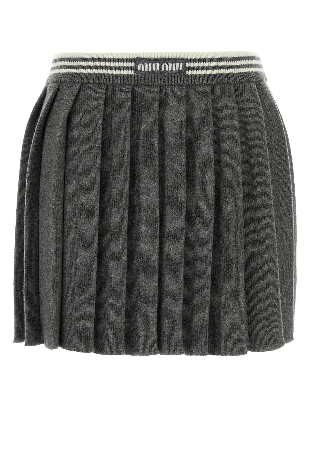 Miu Miu Dark Grey Cashmere Blend Mini Skirt
