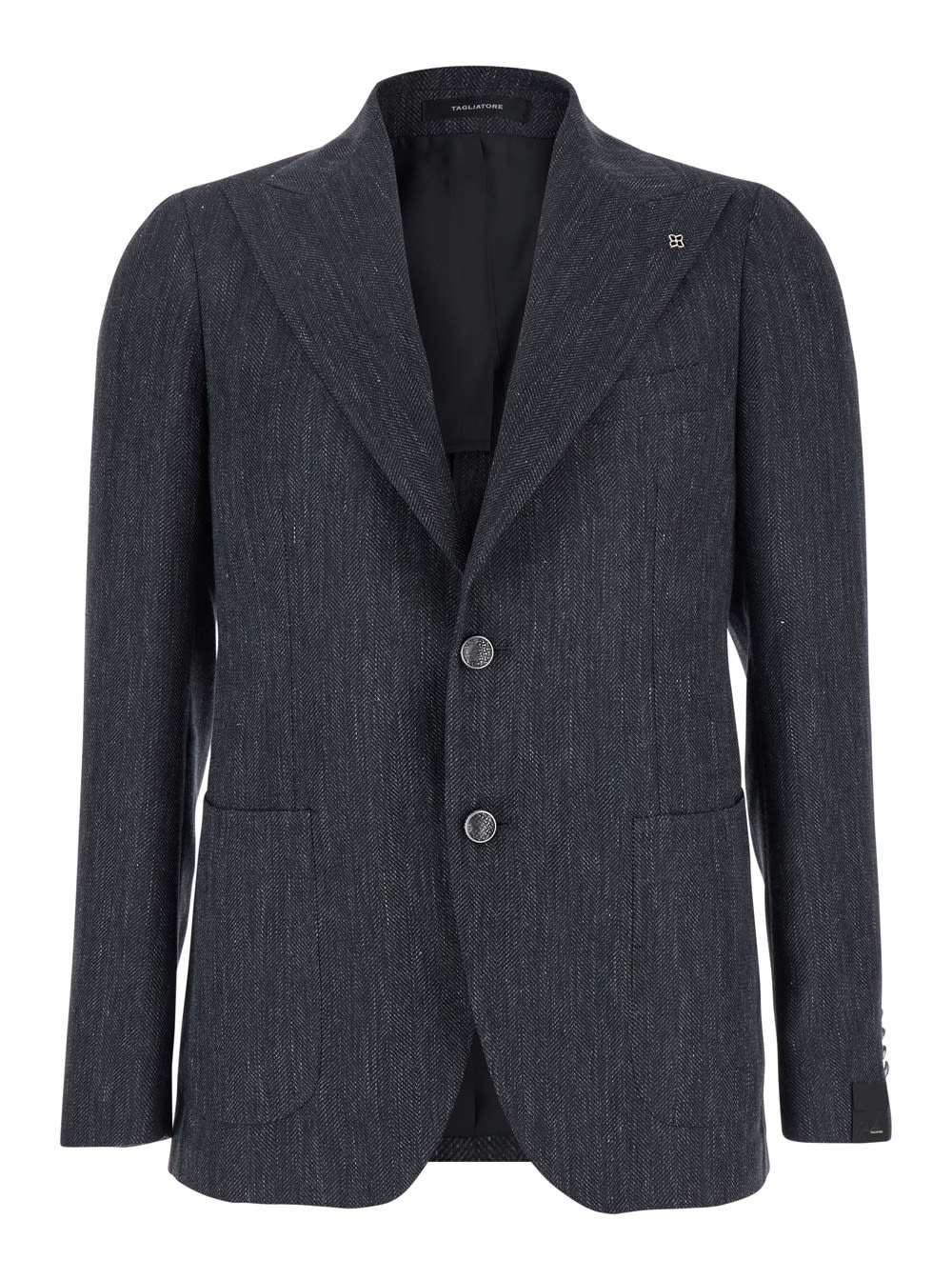 Tagliatore Grey Single-breasted Jacket With Herringbone Motif In Linen And Virgin Wool Blend Man