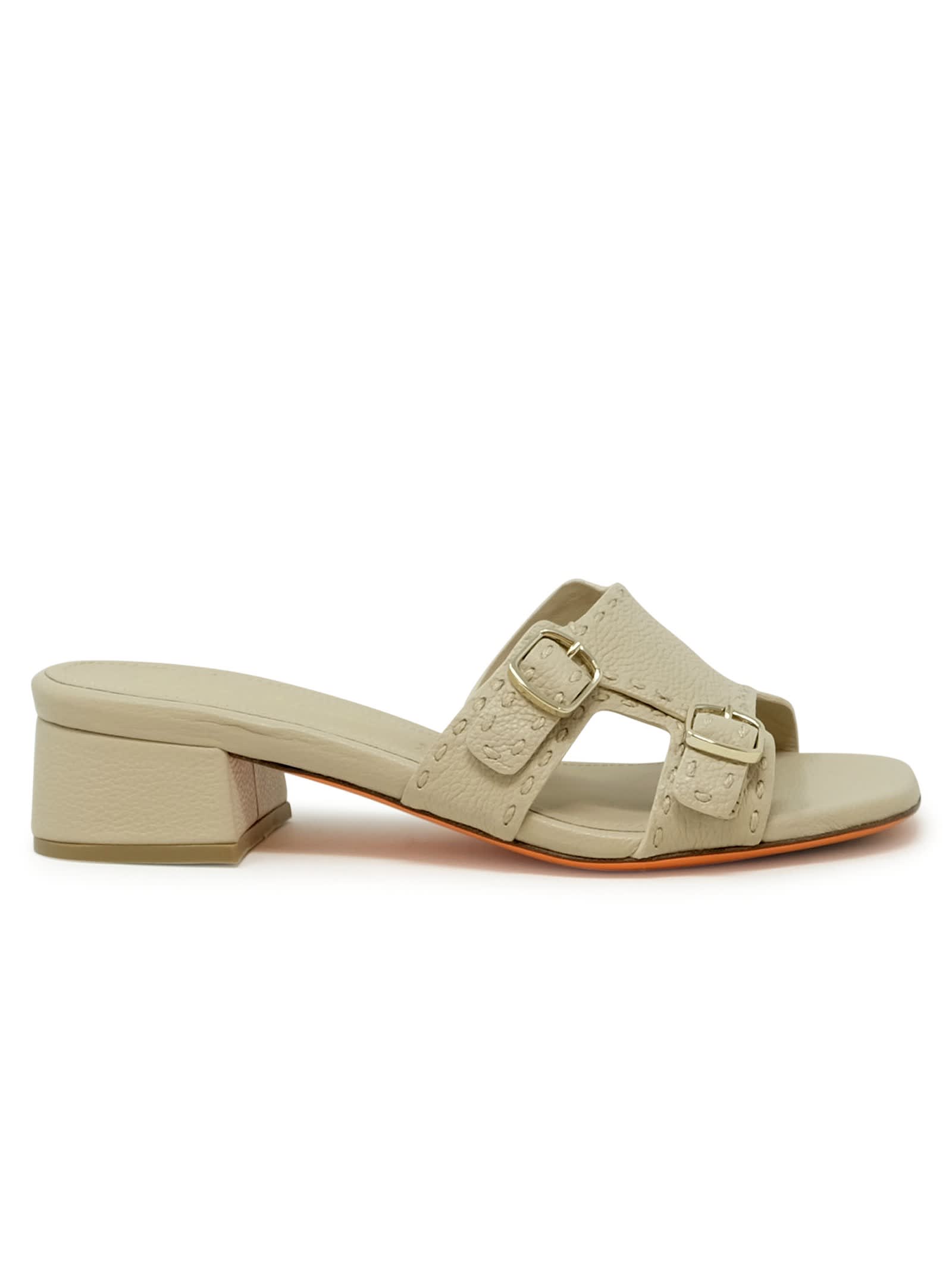 Santoni 米色皮革露背凉鞋