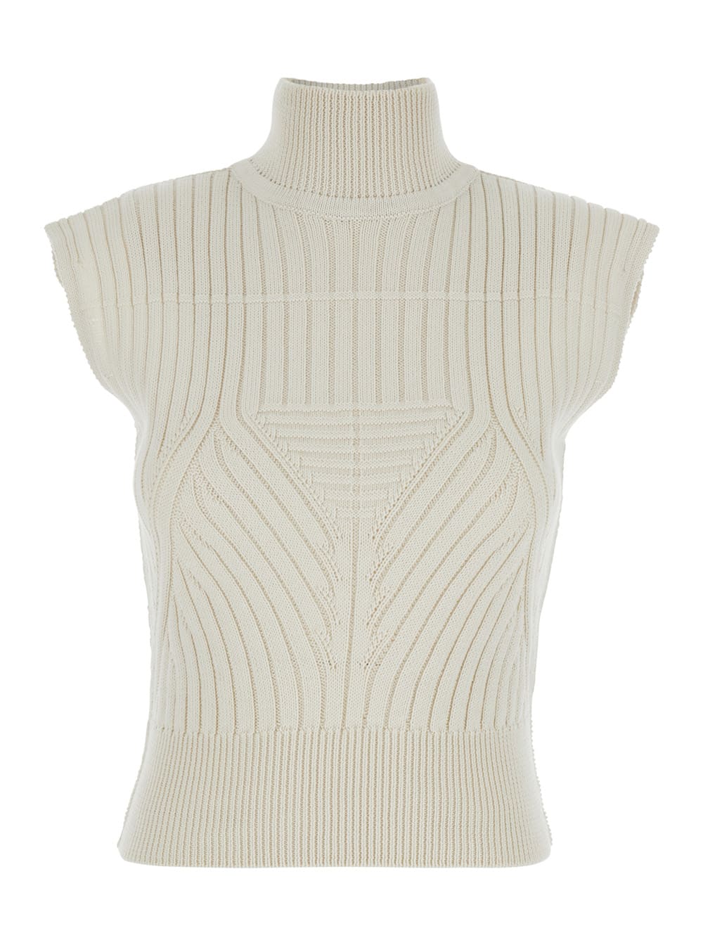 Rick Owens White Sleeveless Top With High-neck In Virgin Wool Woman