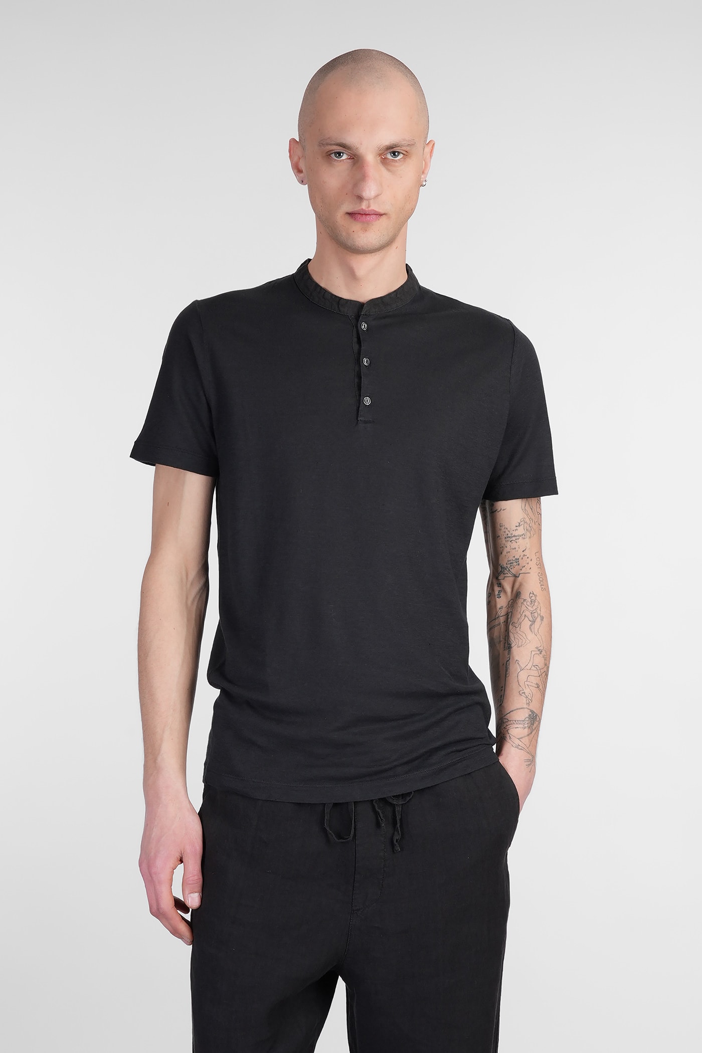120% Lino T-shirt In Black Linen