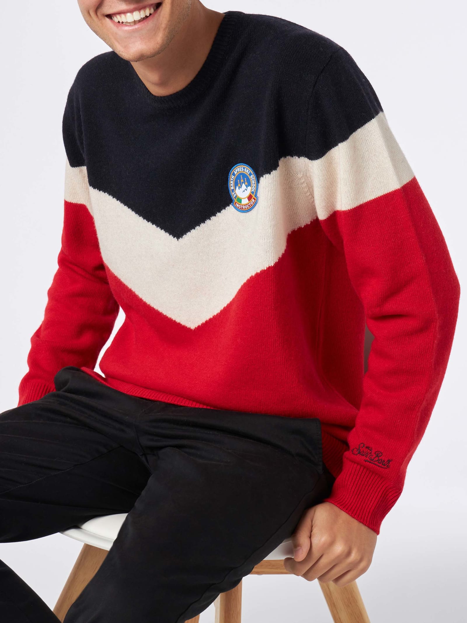 MC2 Saint Barth Blended Cashmere Man Red And Blue Sweater