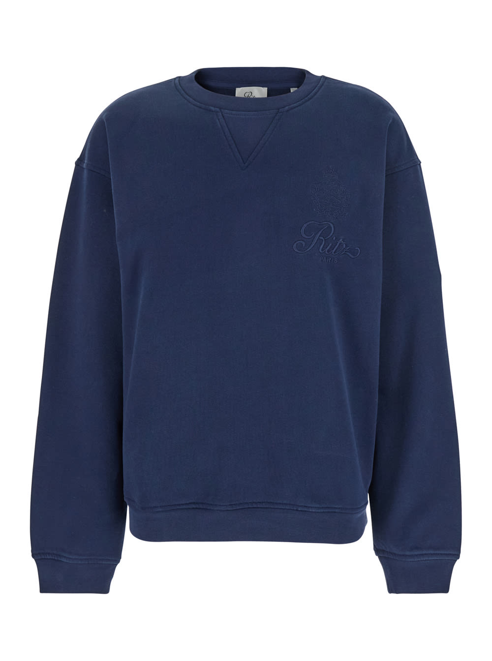 Frame privacy Please Blue Crewneck T-shirt With Tonal Logo Embroidery On The Front In Cotton Blend Woman