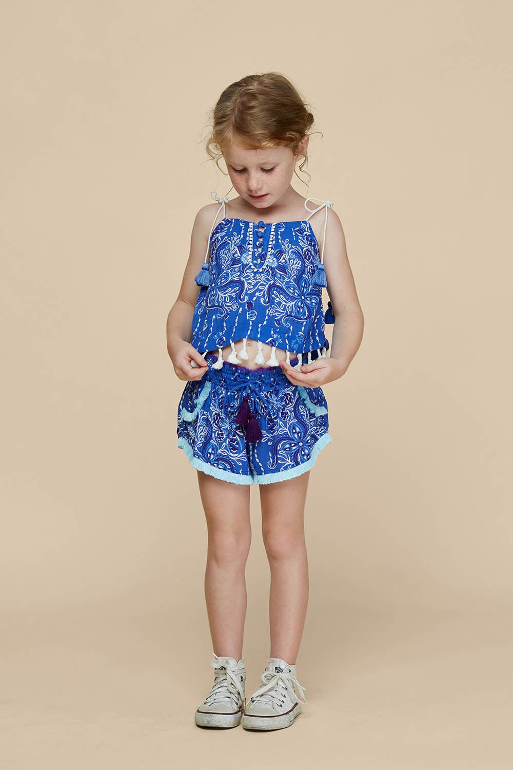 Kids Singlet Mara Tassel Trimmed - Blue Pineapple Batik Rombo