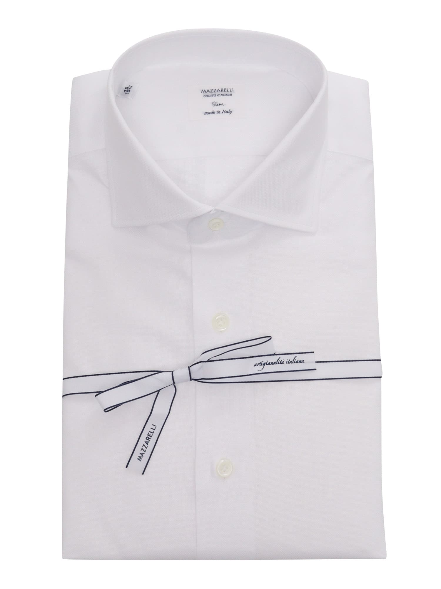 Mazzarelli Camicia In Cotone Slim Fit Da Uomo Con Colletto Classico E Abbottonatura Frontale.