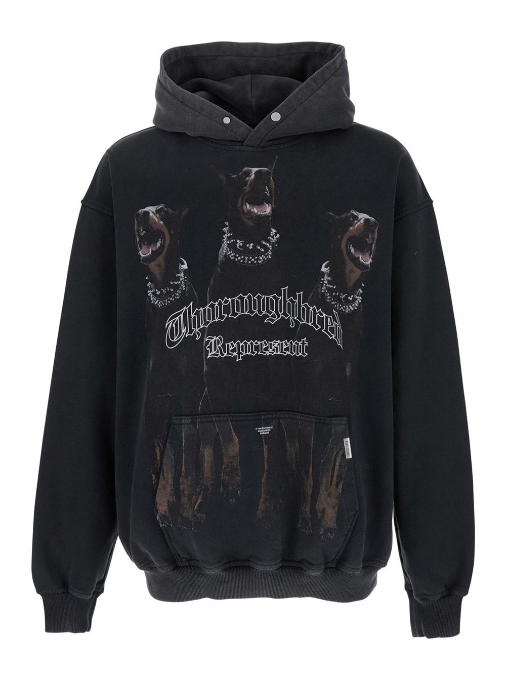 REPRESENT Black Hoodie With Fixed Hood And Maxi Print On The Front In Cotton Man