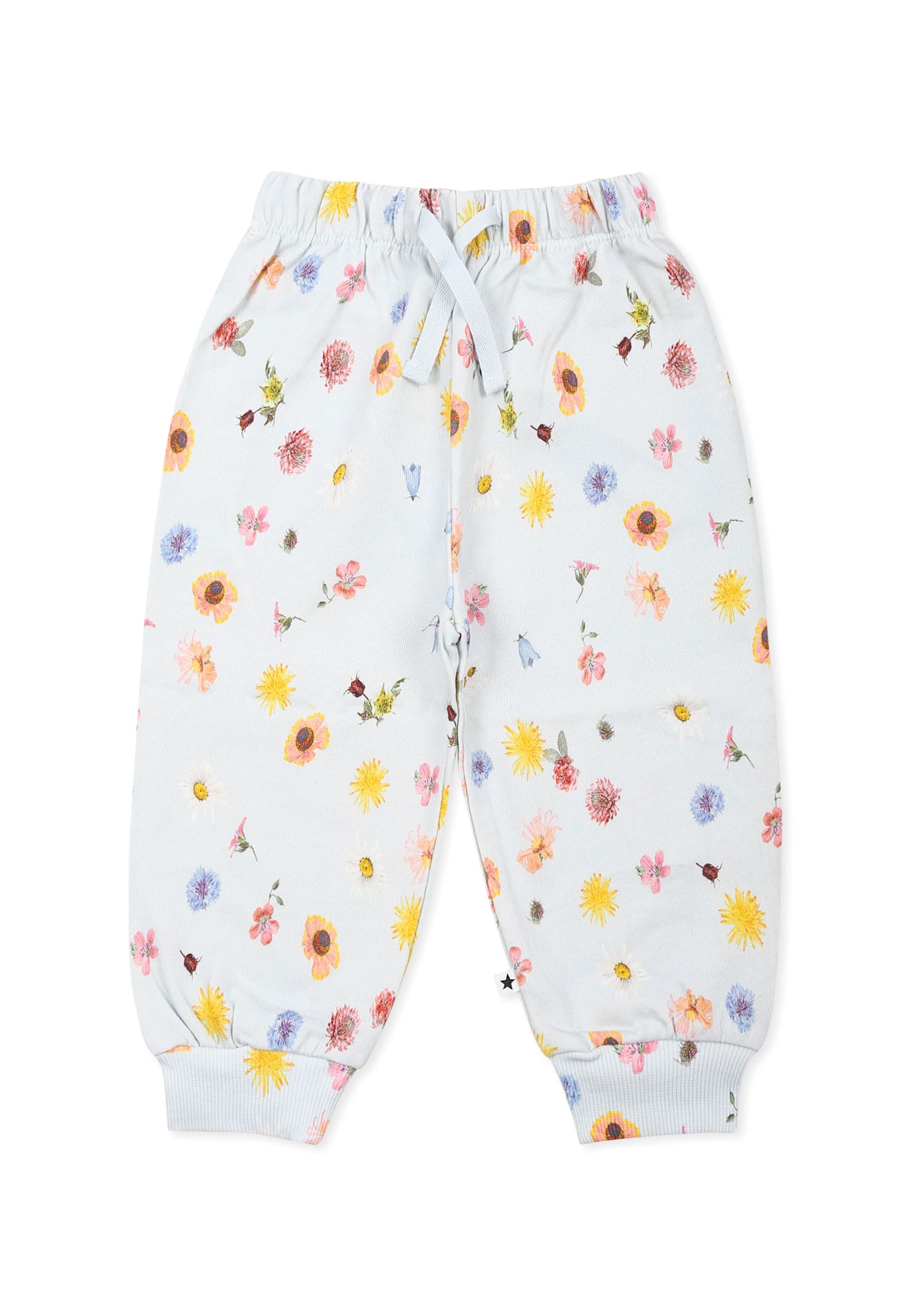 Molo Light Blue Trousers For Baby Girl With Floral Print